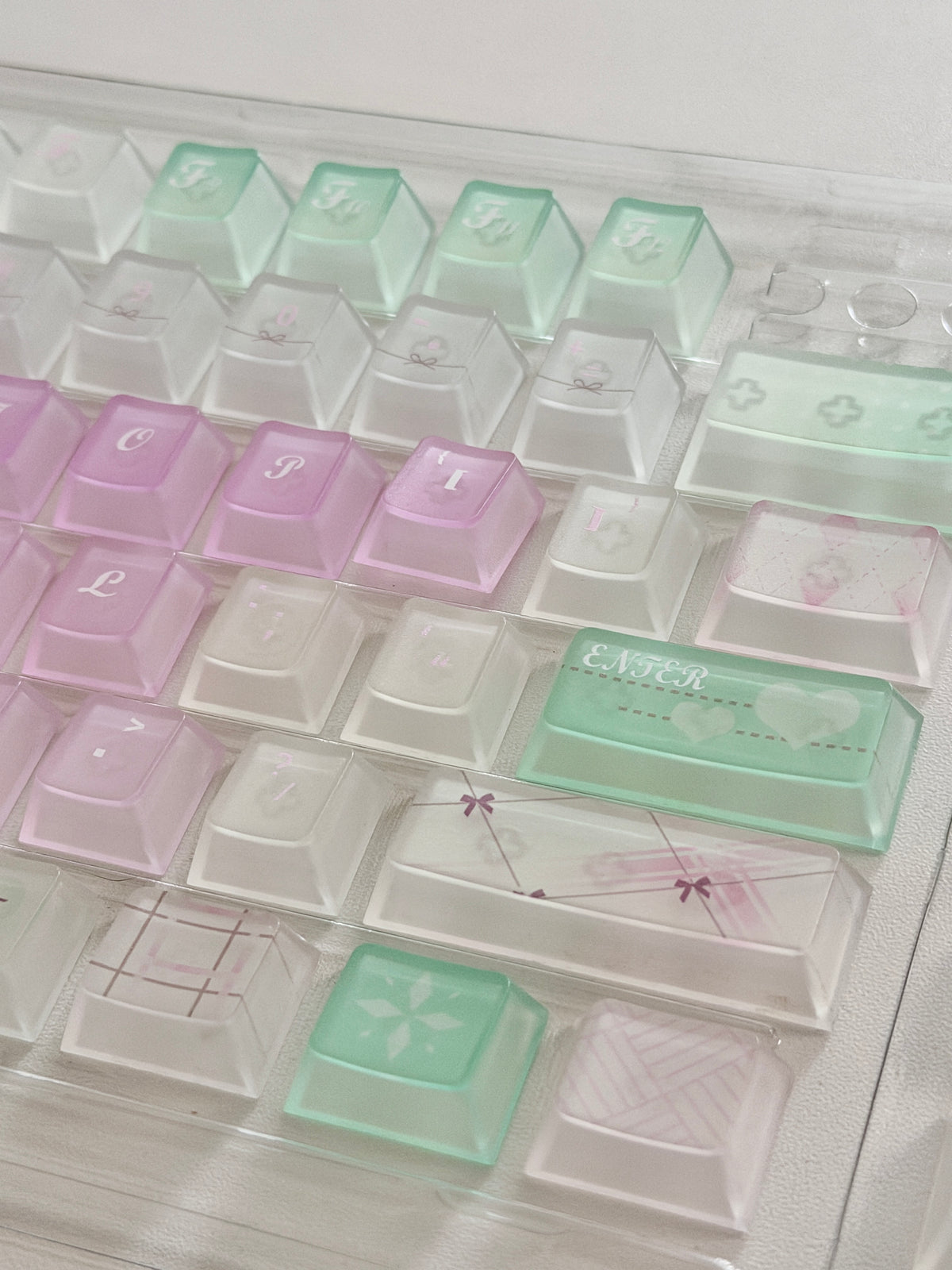 #0318 Lavender Mint Garden Transparent Keycaps Set | Pastel Purple & Sage Green Cute Floral Mechanical Keyboard Keycaps