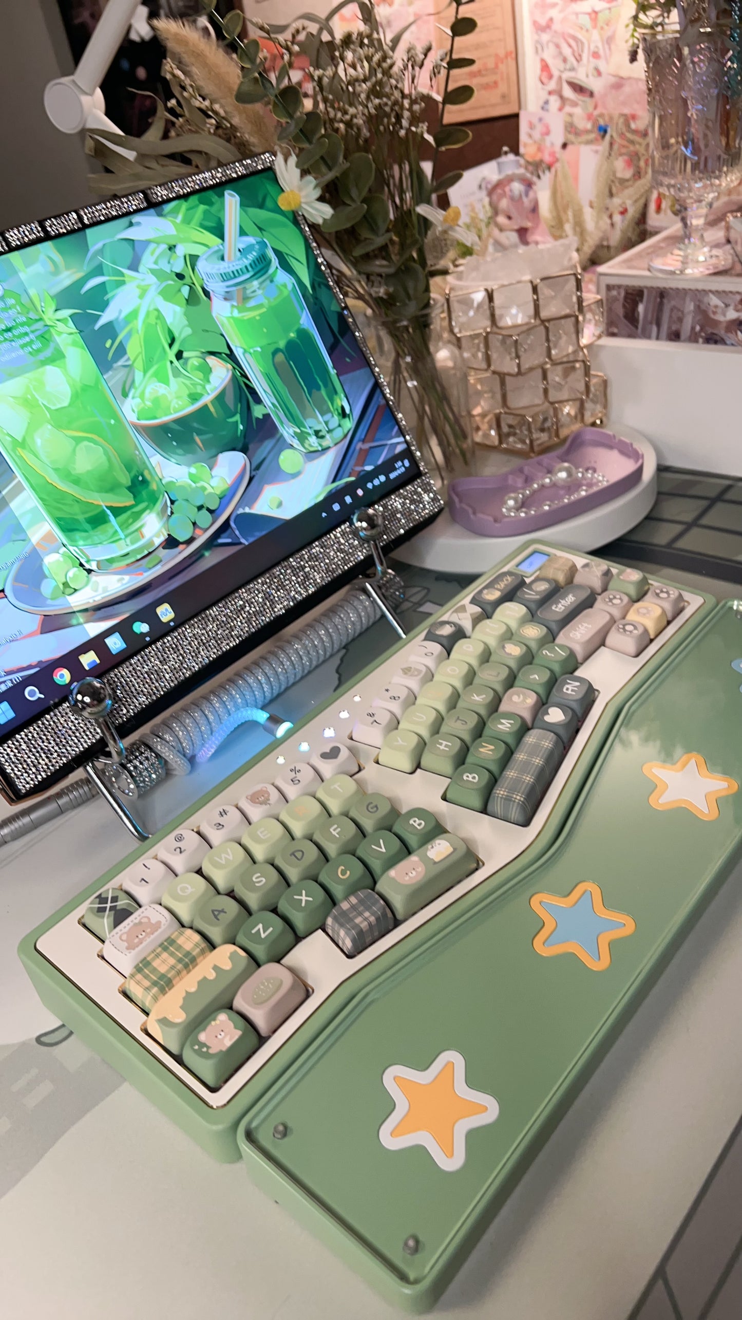 「Fully Assembled」Creamy Green StarAlice Aluminum Customized Ergonomic Mechanical Keyboard