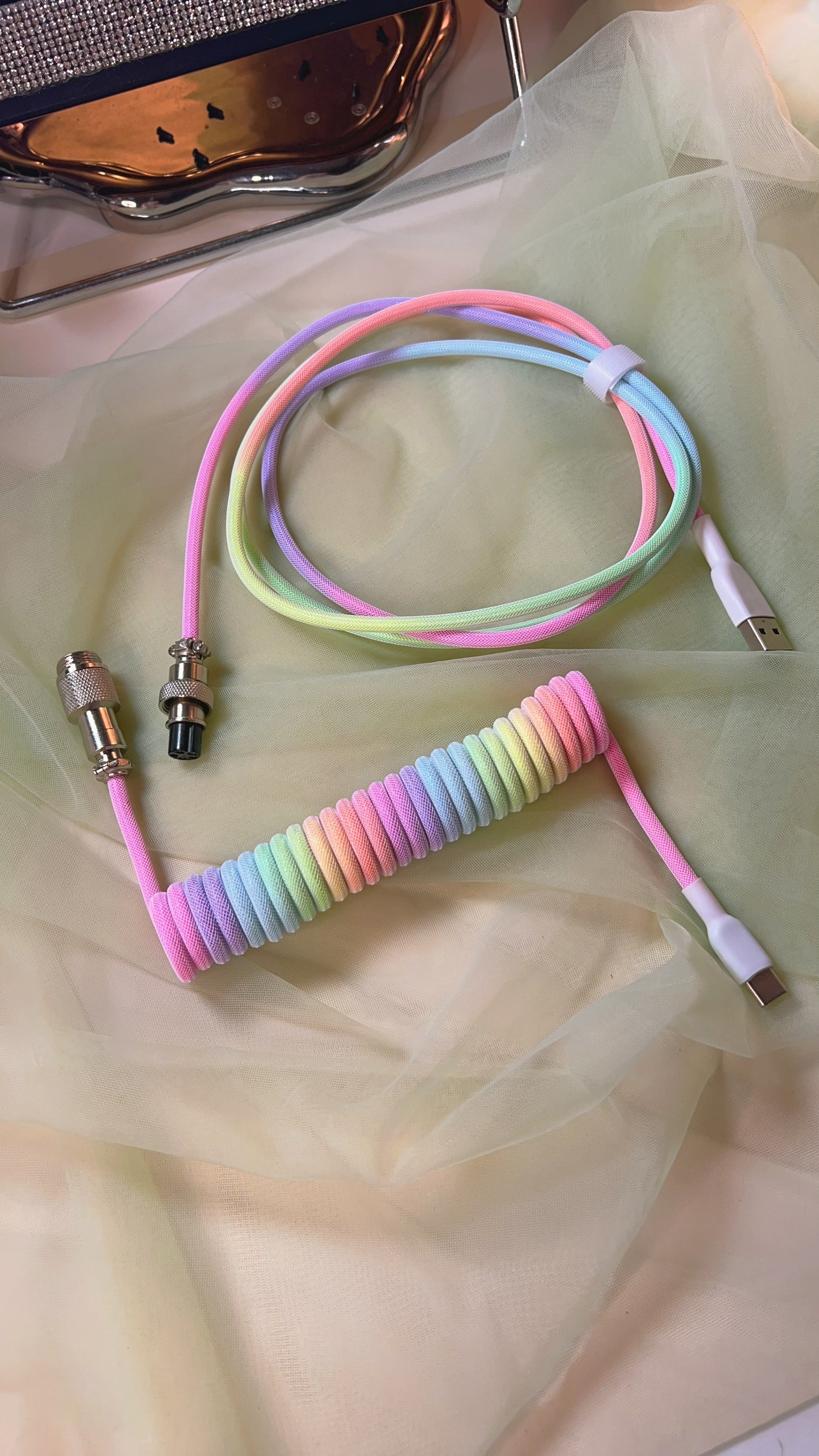 Rainbow Keyboard Coiled Cable