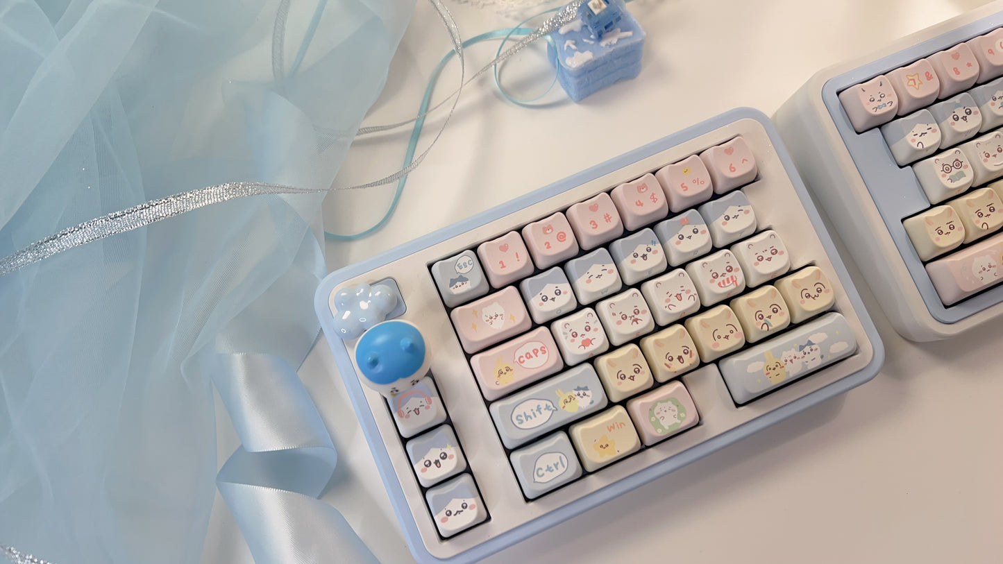 113 Chikawa Pastel Blue Pink Yellow Cute Kitten Head Keycap