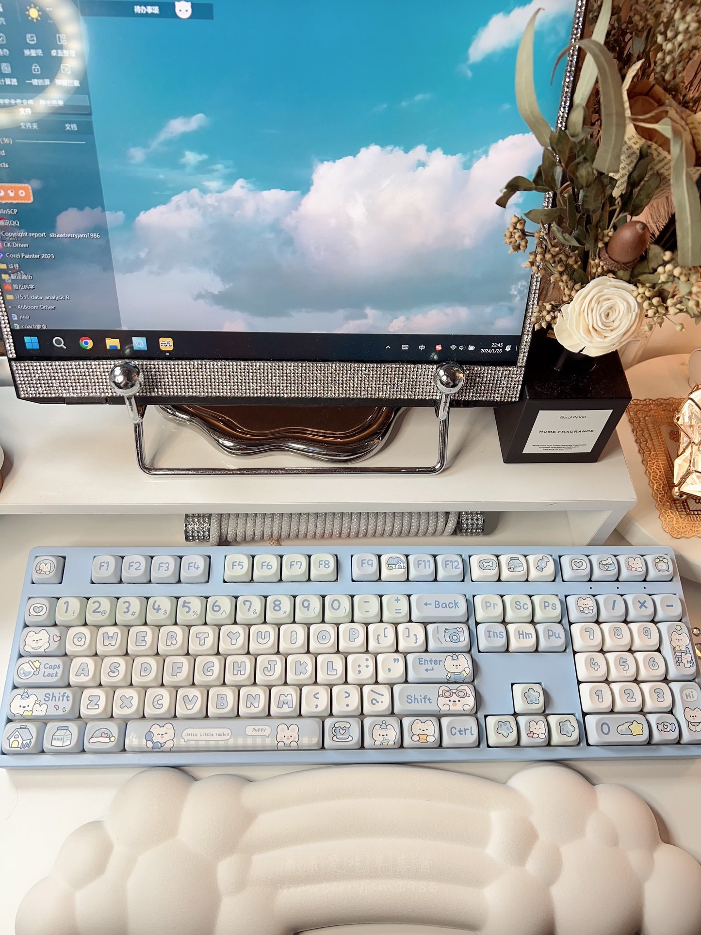 「Fully Assembled」tianyi98 Pastel Blue kawaii Bunny Customized Mechanical Keyboard