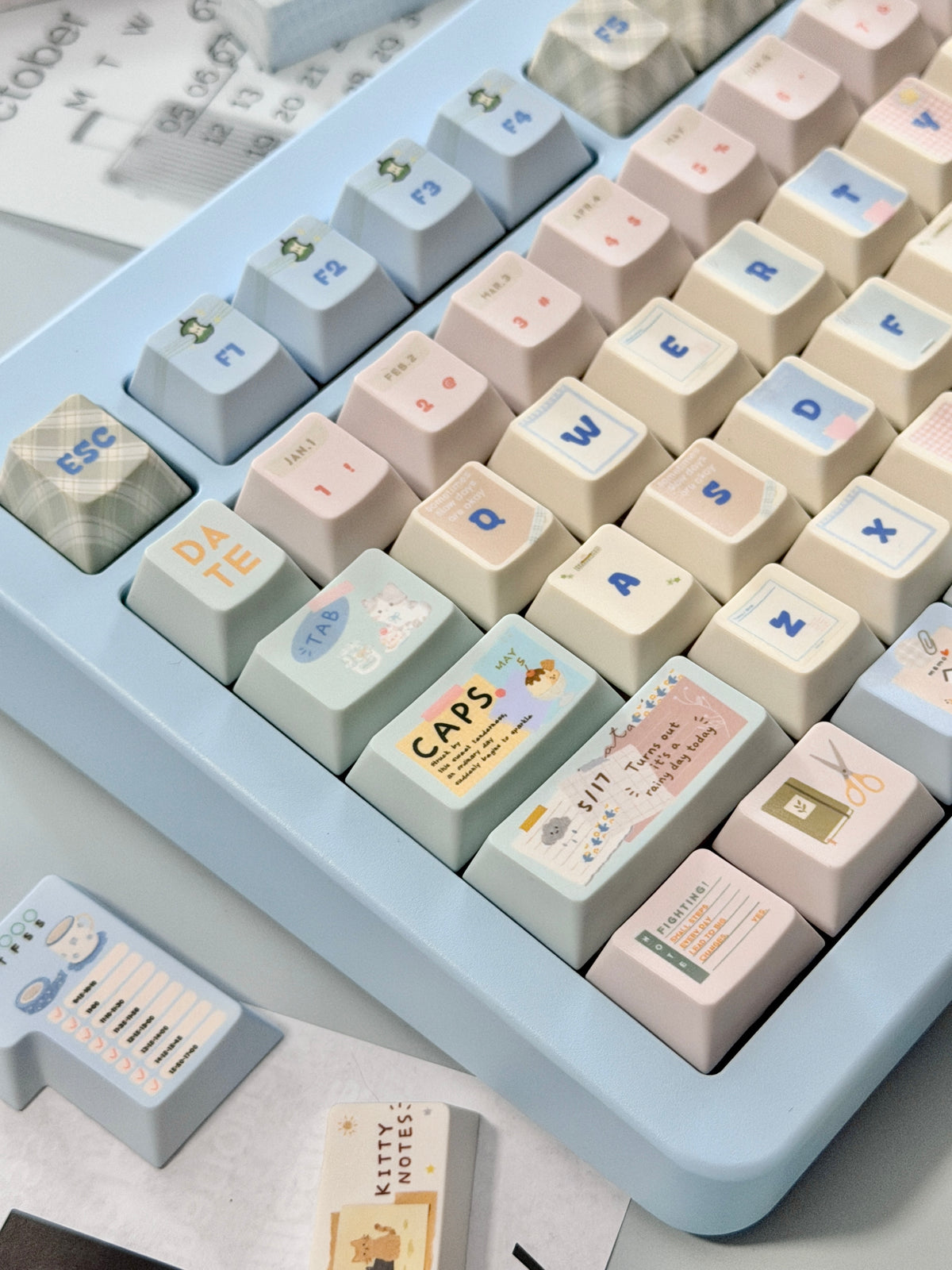 #0309 Love Journal Pastel Blue Creamy Aesthetic Keycaps Set | Cute Diary Theme Mechanical Keyboard Keycaps | Kawaii Office & Study Desk