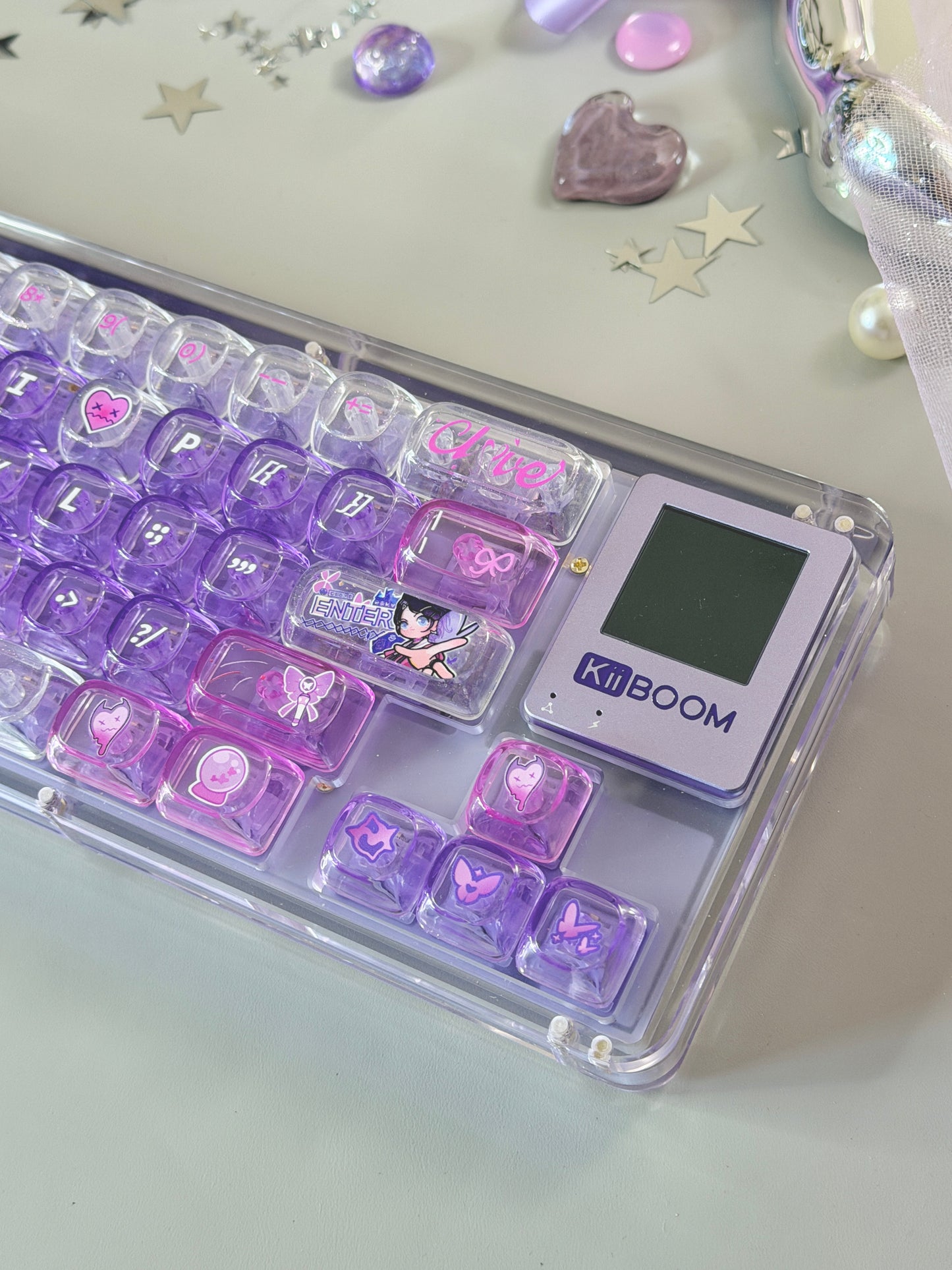 Unboxing Sample For Sale ONLY 1 Instock KiiBOOM Phantom 64 Crystal Acrylic Keyboard + custom Keycaps