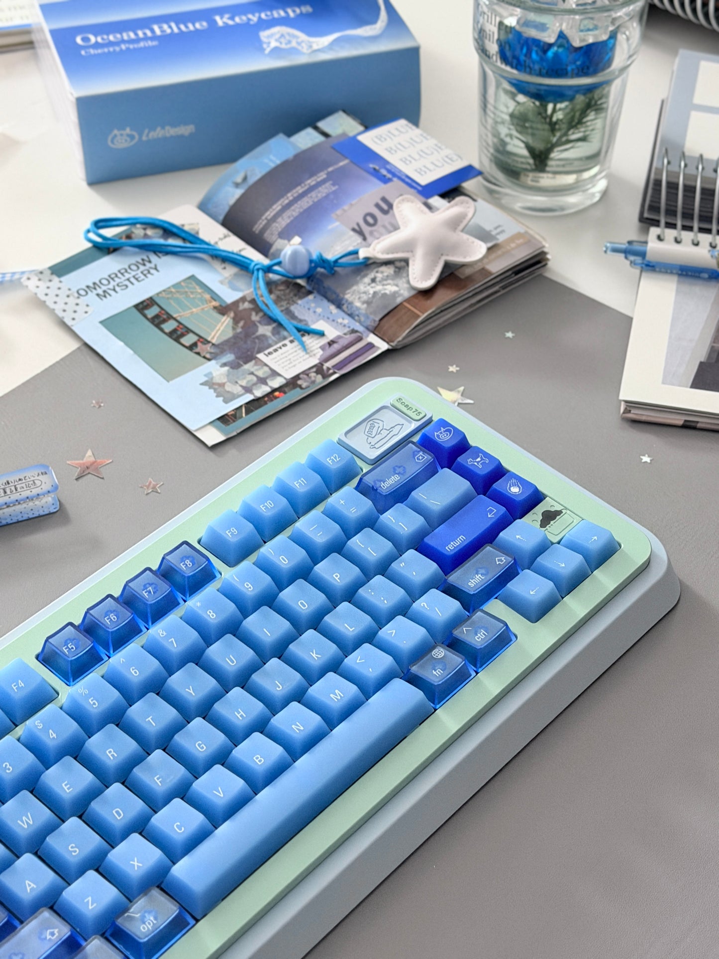 ONLY 1 Instock Prebuilt Aluminum Custom Mechanical Keyboard Blue Green Soap75 Wireless Set