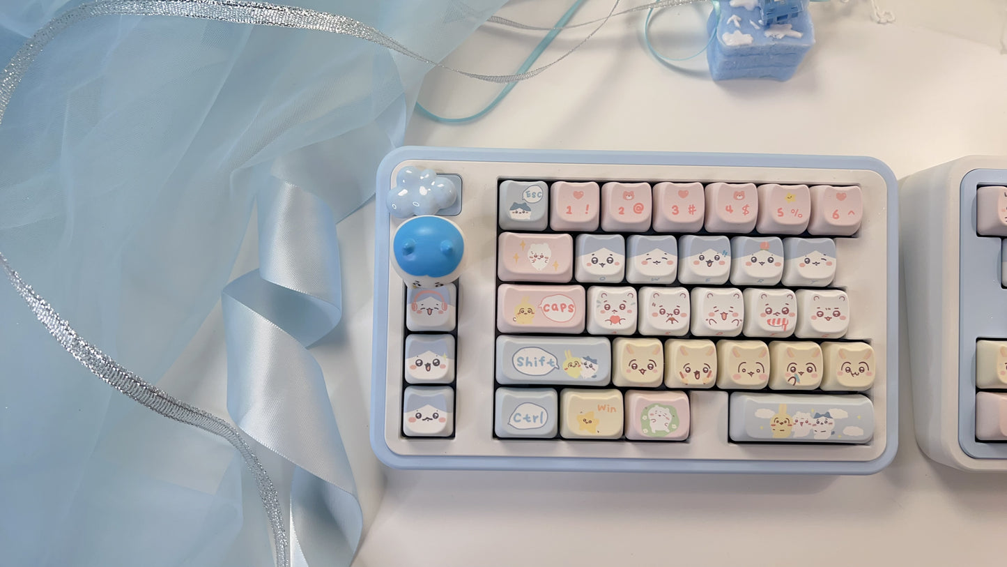 113 Chikawa Pastel Blue Pink Yellow Cute Kitten Head Keycap