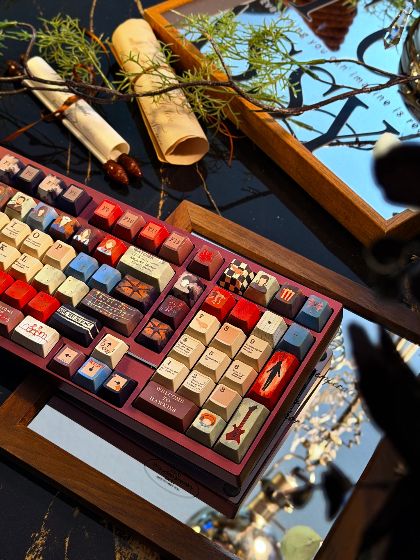 ONLY 1 Instock Prebuilt Neo98 Anodized Dusty Rose Mechanical Custom Keyboard + stranger things Keycaps