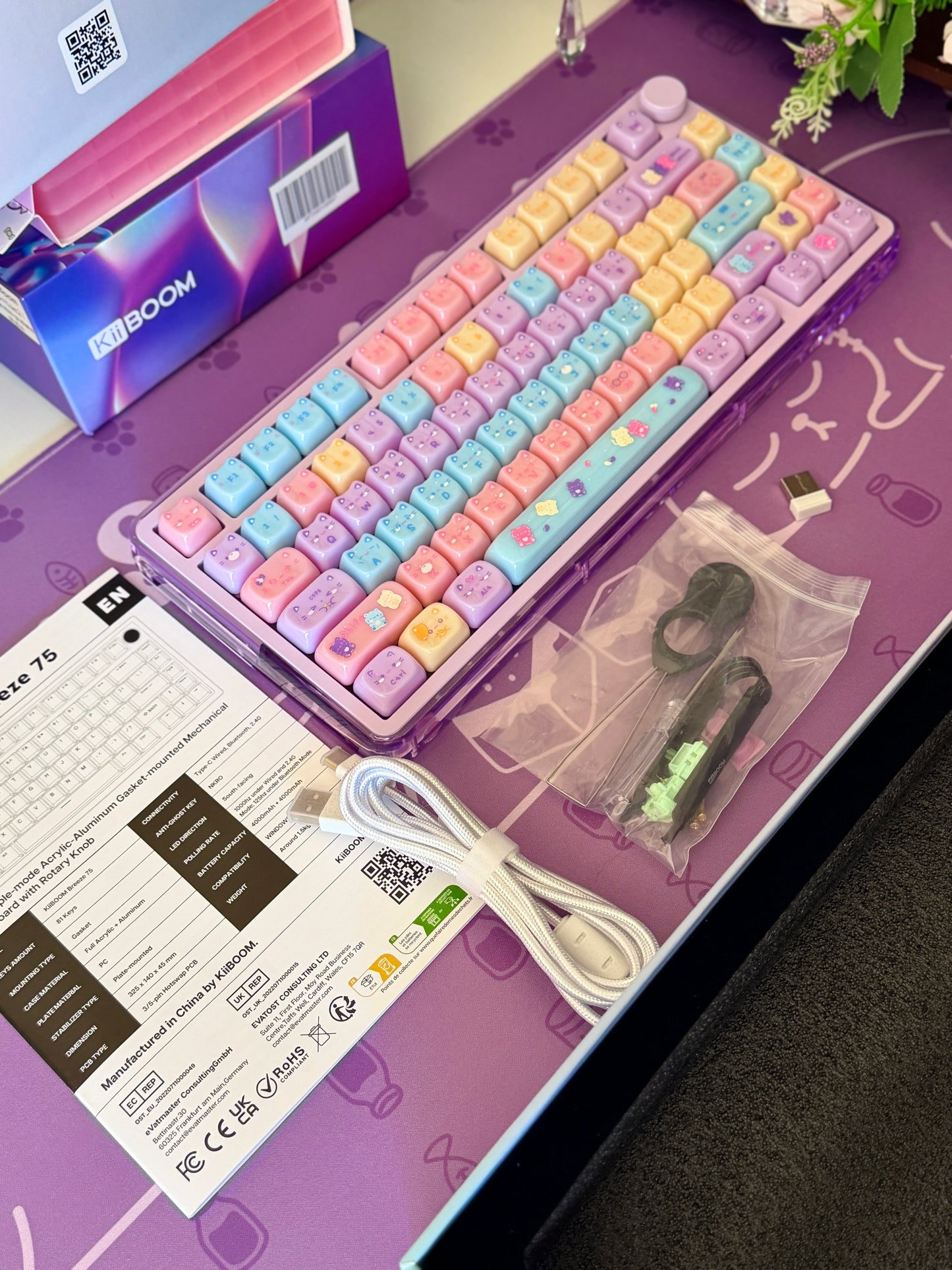 Unboxing Clearance ONLY 1 Instock Meow Pudding PC Keycap Set ➕KiiBOOM Breeze75 Purple Mechanical Keyboard ➕ Phantom 21 Number Pad