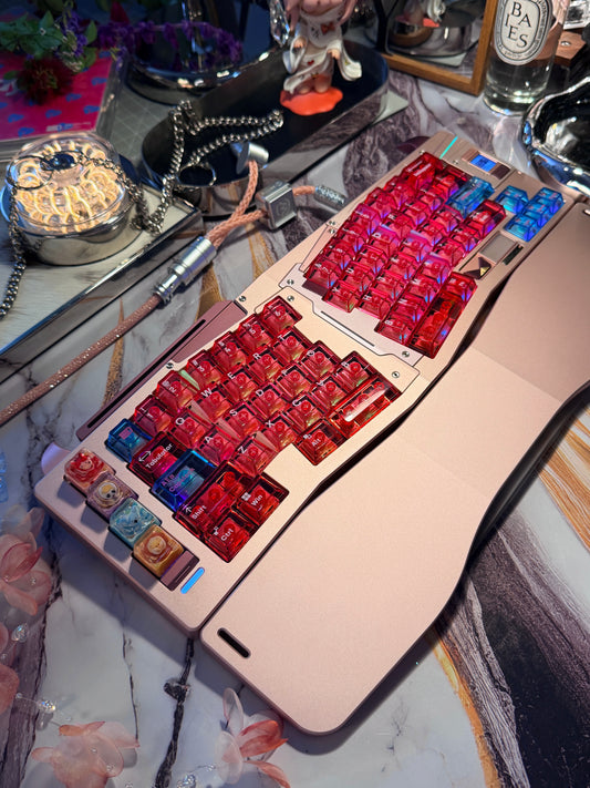 Preorder Prebuilt Aluminum Customized Mechanical Keyboard Owlab HellCat Anodized Pink Ergonomic Set & Wristrest