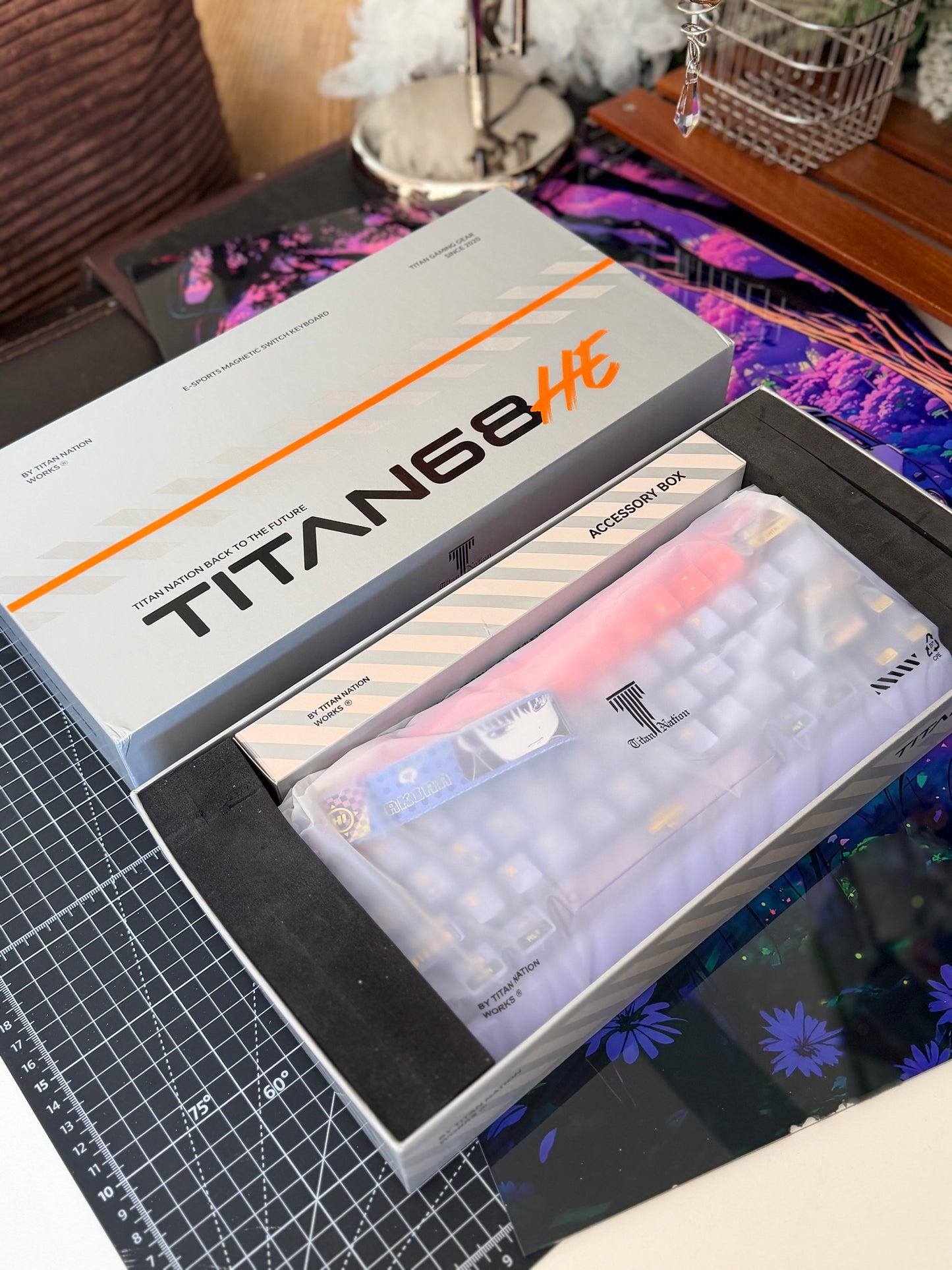 Unboxing Clearance TITAN68HE Purple Pink Magnetic Switch RGB Gaming Keyboard HI SCORE GIRL KEYCAPS