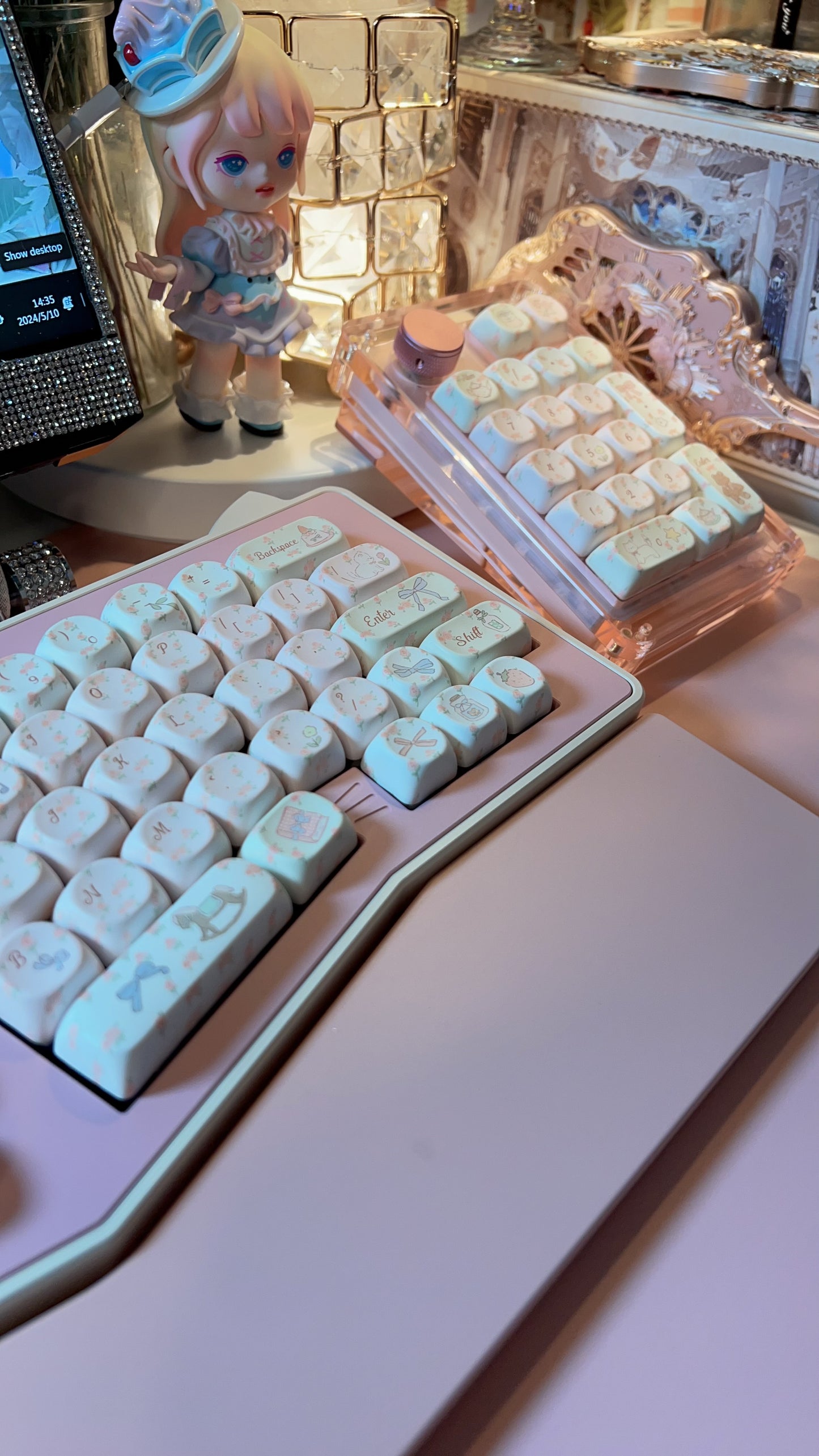 Preorder Kitten Alice Pastel Pink Beige Ergonomic Aluminum Customized Keyboard