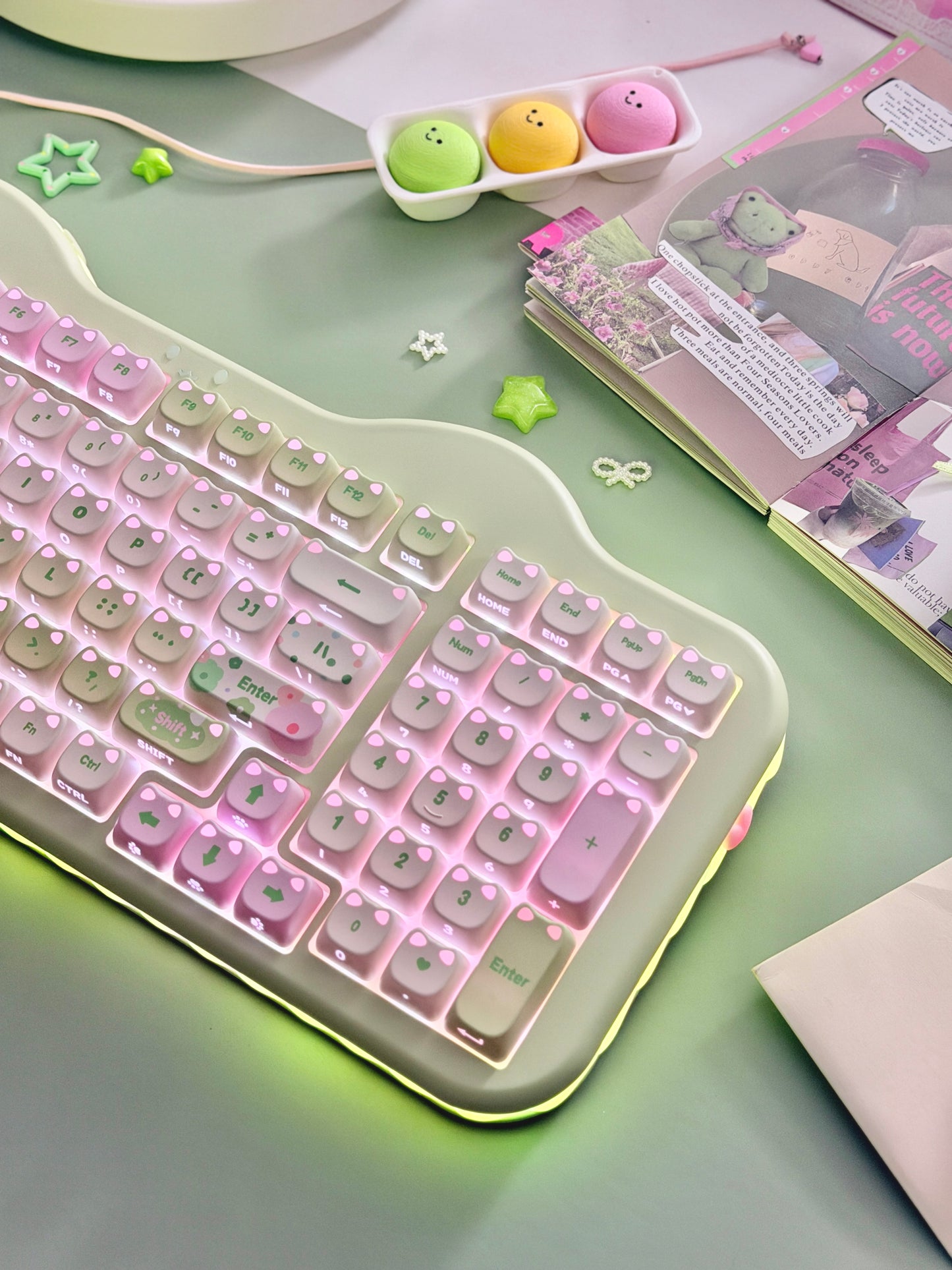 Unboxing Clearance ONLY 1 YUNZII C98 MAO Cake Kitten Wireless Mechanical Keyboard （preorder Green）
