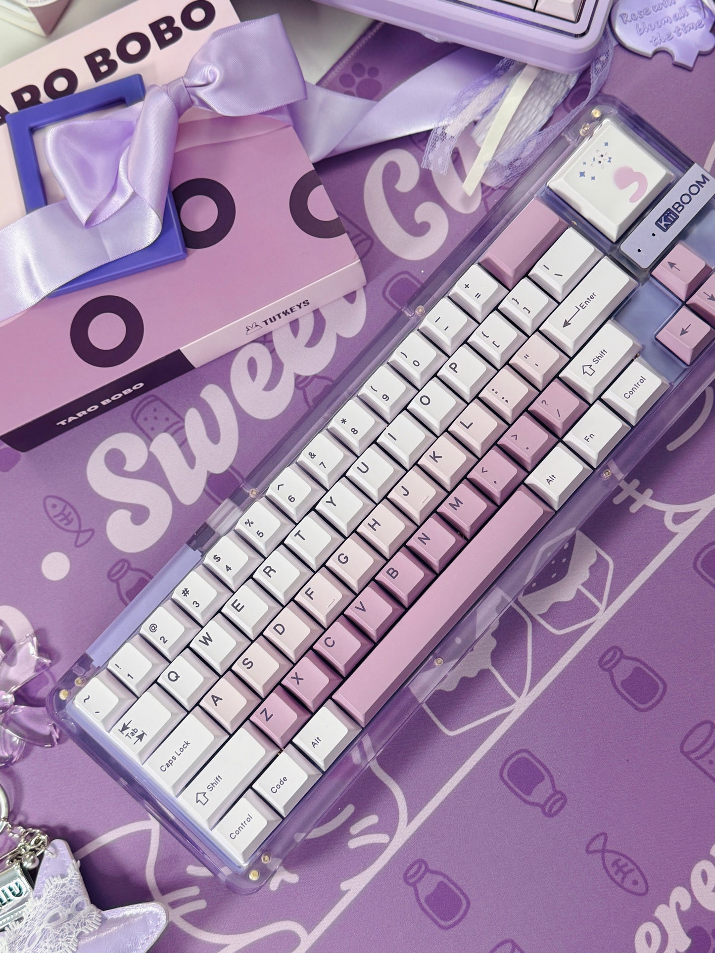 Unboxing For SALEs KiiBOOM Phantom 68 Purple Crystal Mechanical Keyboard + Taro Bobo Keycaps Alpha-A Set & Small Block