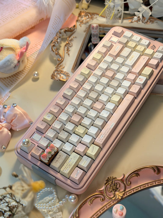 ONLY 1 Instock Prebuilt Aluminum Customized Mechanical Keyboard Bread75 Pale Pink Set