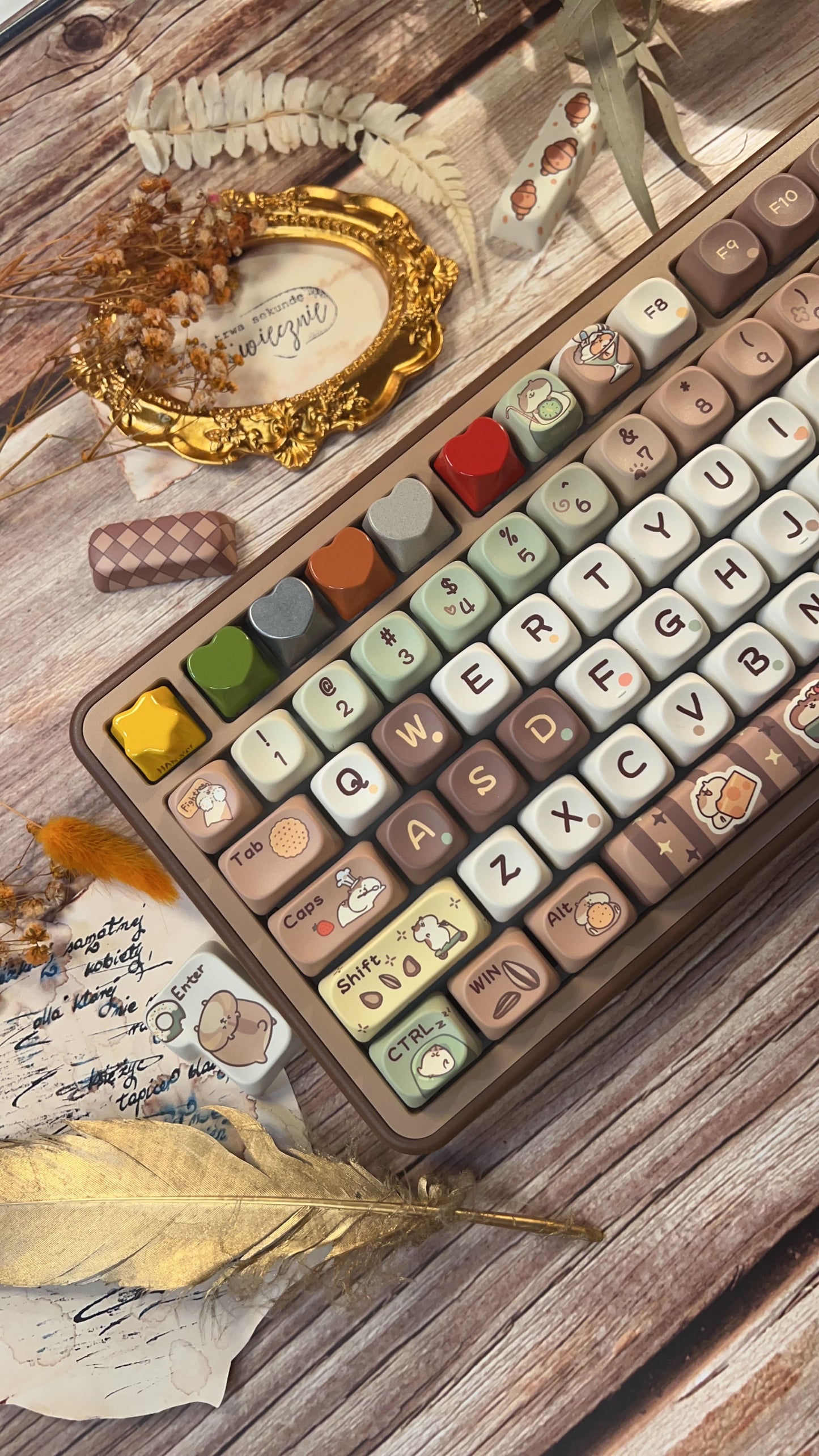 083 Humsters' Afternoon Tea Time Coffee Green Color Cute Keycaps MOA profile 130 keys