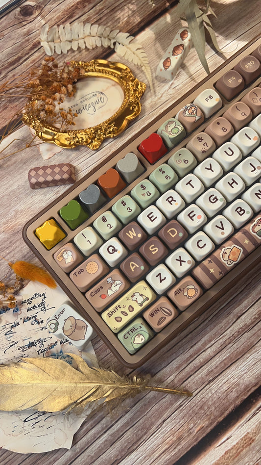 083 Humsters' Afternoon Tea Time Coffee Green Color Cute Keycaps MOA profile 130 keys