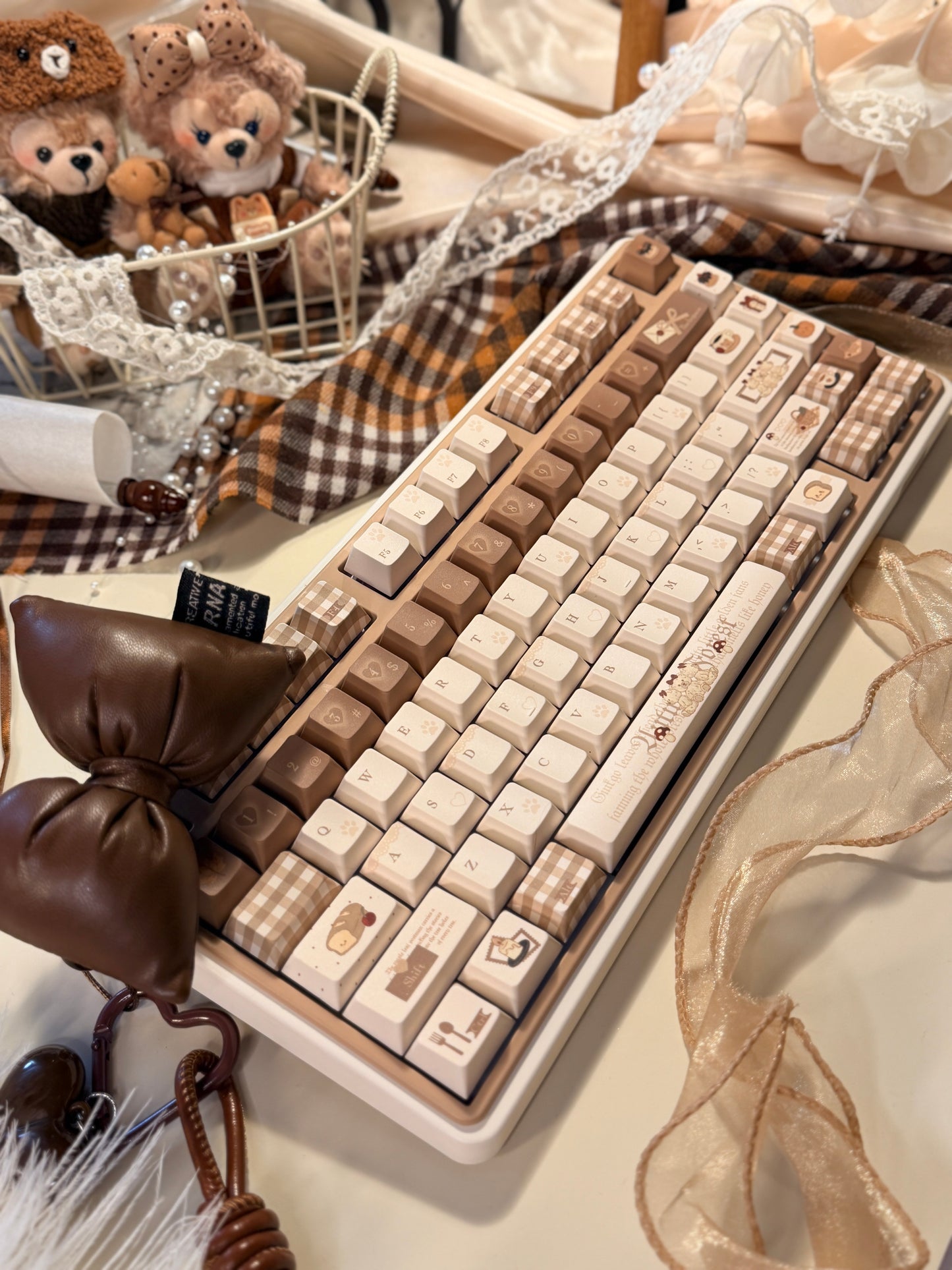 #0245 Mocha Bear Cute Brown Beige Keycap Cherry Profile（not including keyboard）