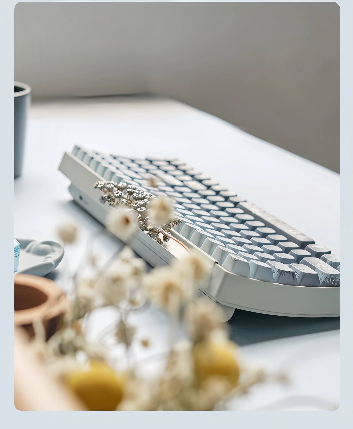 Bloomveil Fantasy Navy Blue Tri-mode wireless Bluetooth mechanical keyboard, cute girl high-value keyboard