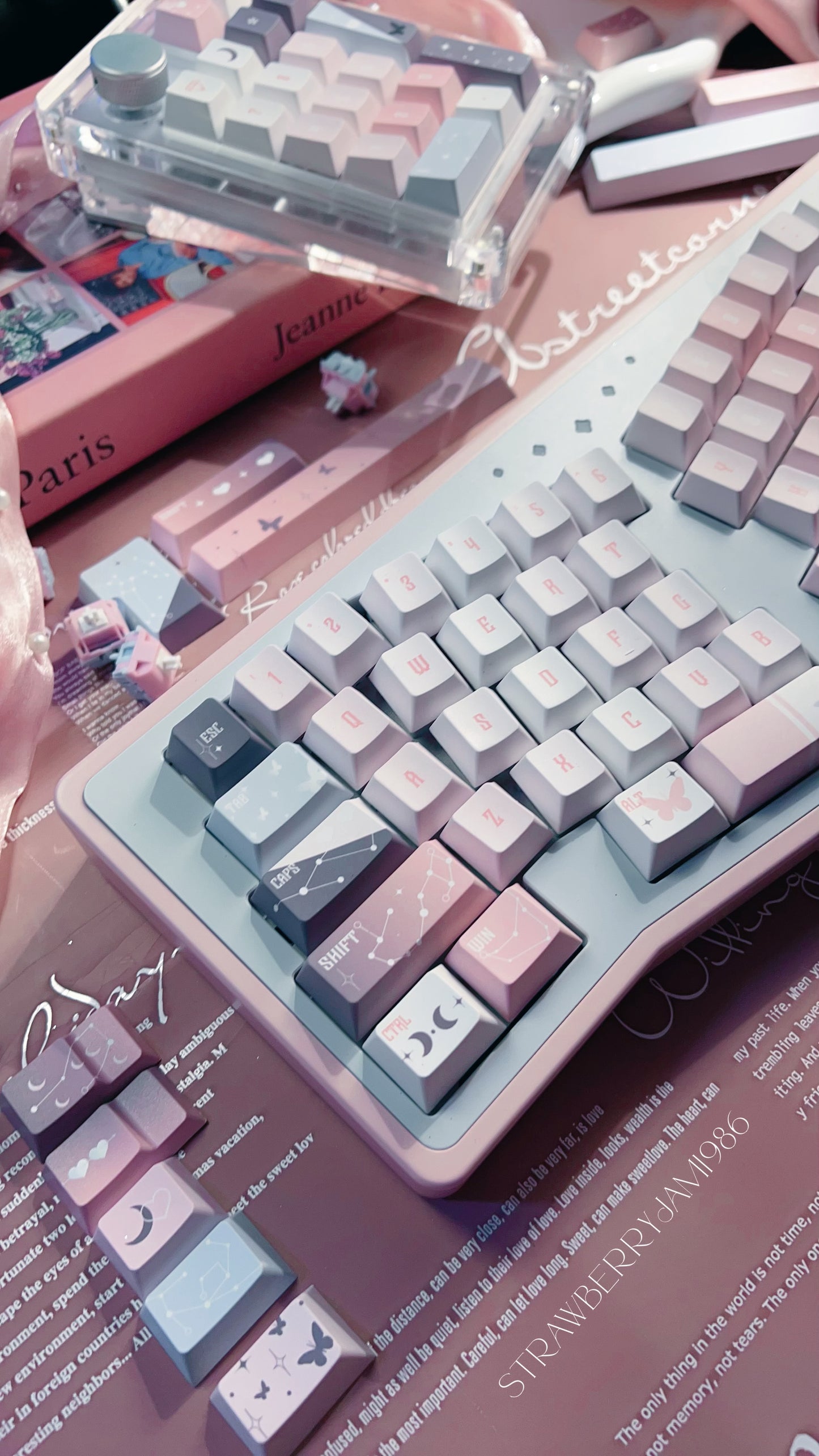 092 Star Fluctuation Gray Pink Gradual Change Advanced Sense Cherry Profile Keycap