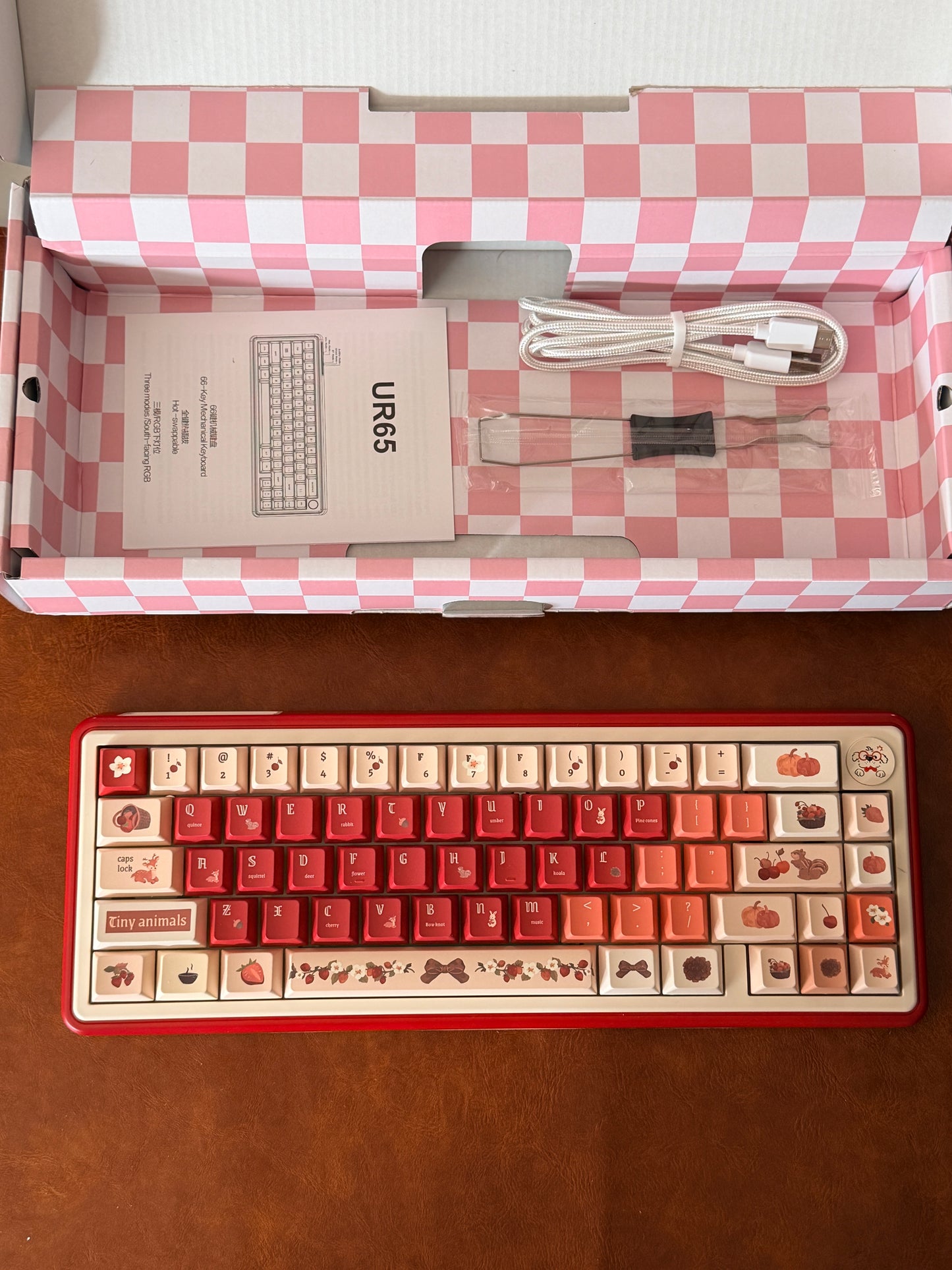 Unboxing Clearance UR65 Cute Red Mechanical Customized Keyboard (Tri-mode Gasket Hot-Swappable RGB