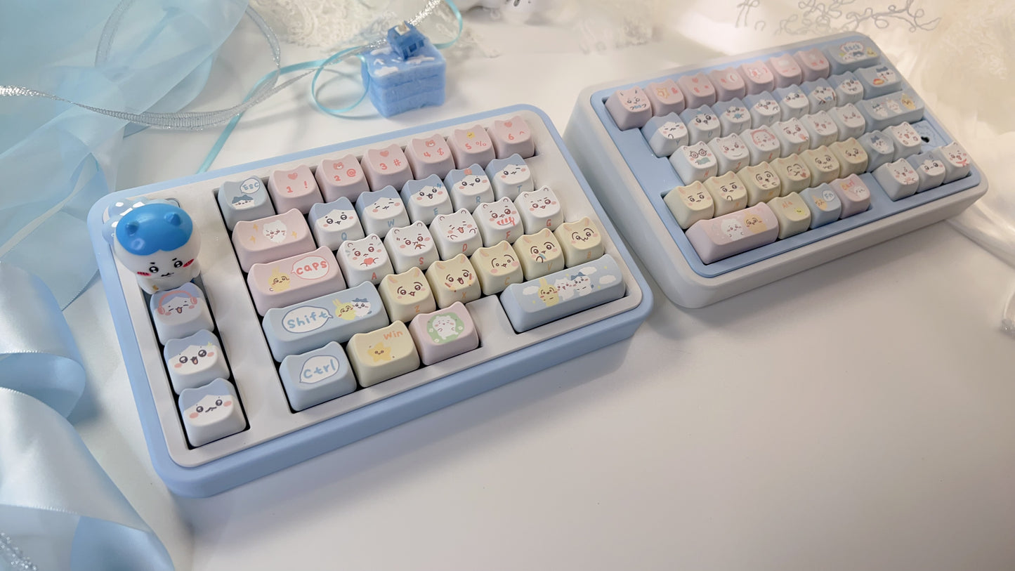 113 Chikawa Pastel Blue Pink Yellow Cute Kitten Head Keycap