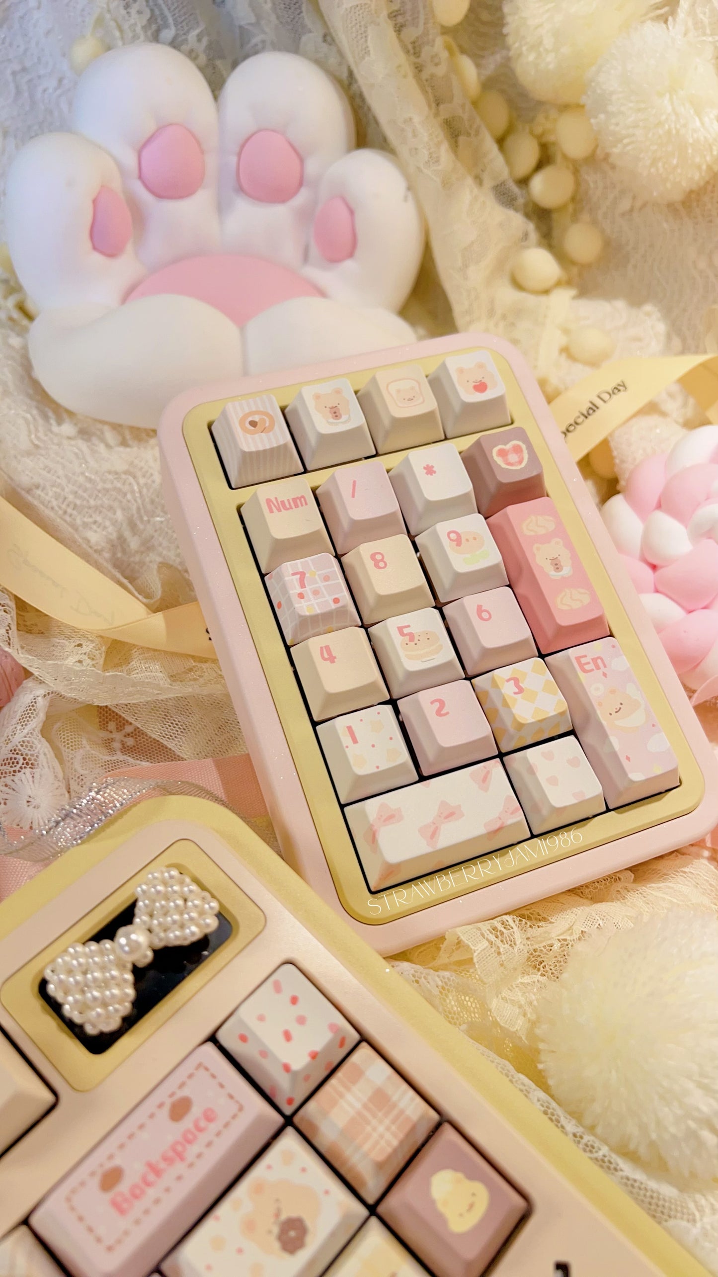 103 Butter Bear Pastel Yellow Pink Cute Keycap