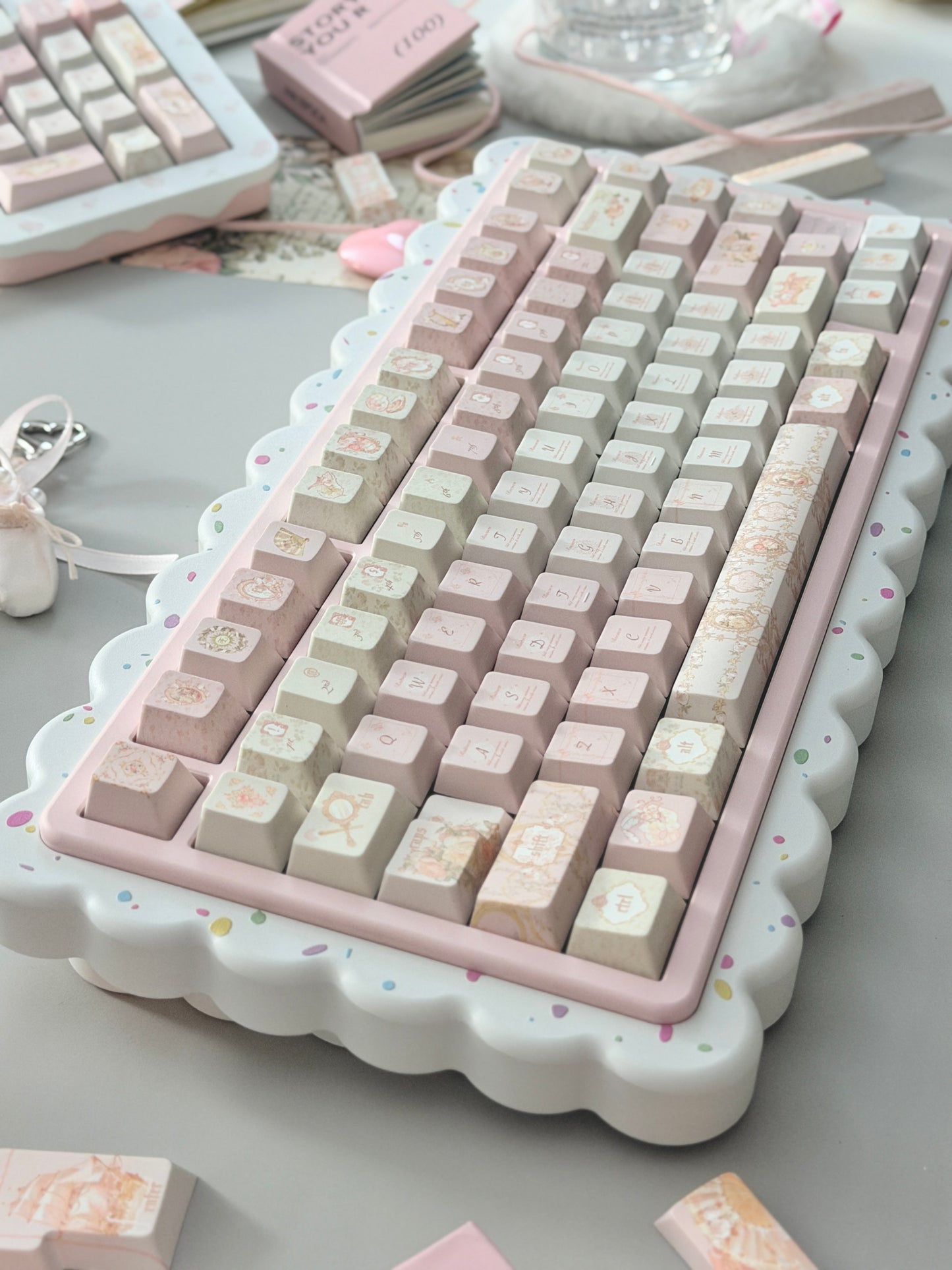 ONLY 1 Instock Prebuilt Aluminum Customized Mechanical Keyboard Cookies75 Pink Sugar Set & Cake Pad