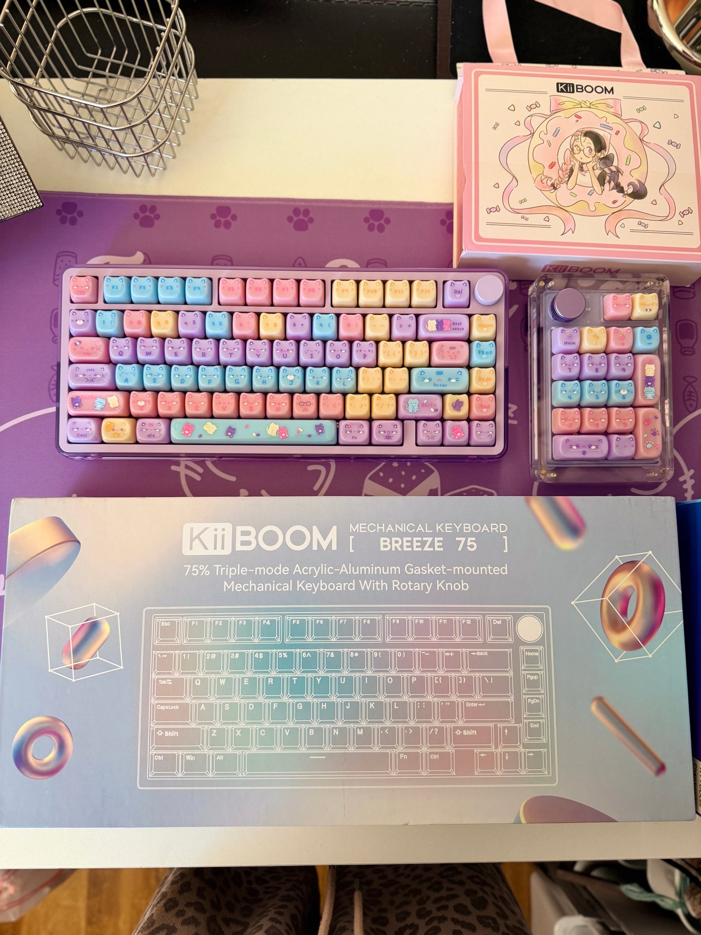 Unboxing Clearance ONLY 1 Instock Meow Pudding PC Keycap Set ➕KiiBOOM Breeze75 Purple Mechanical Keyboard ➕ Phantom 21 Number Pad