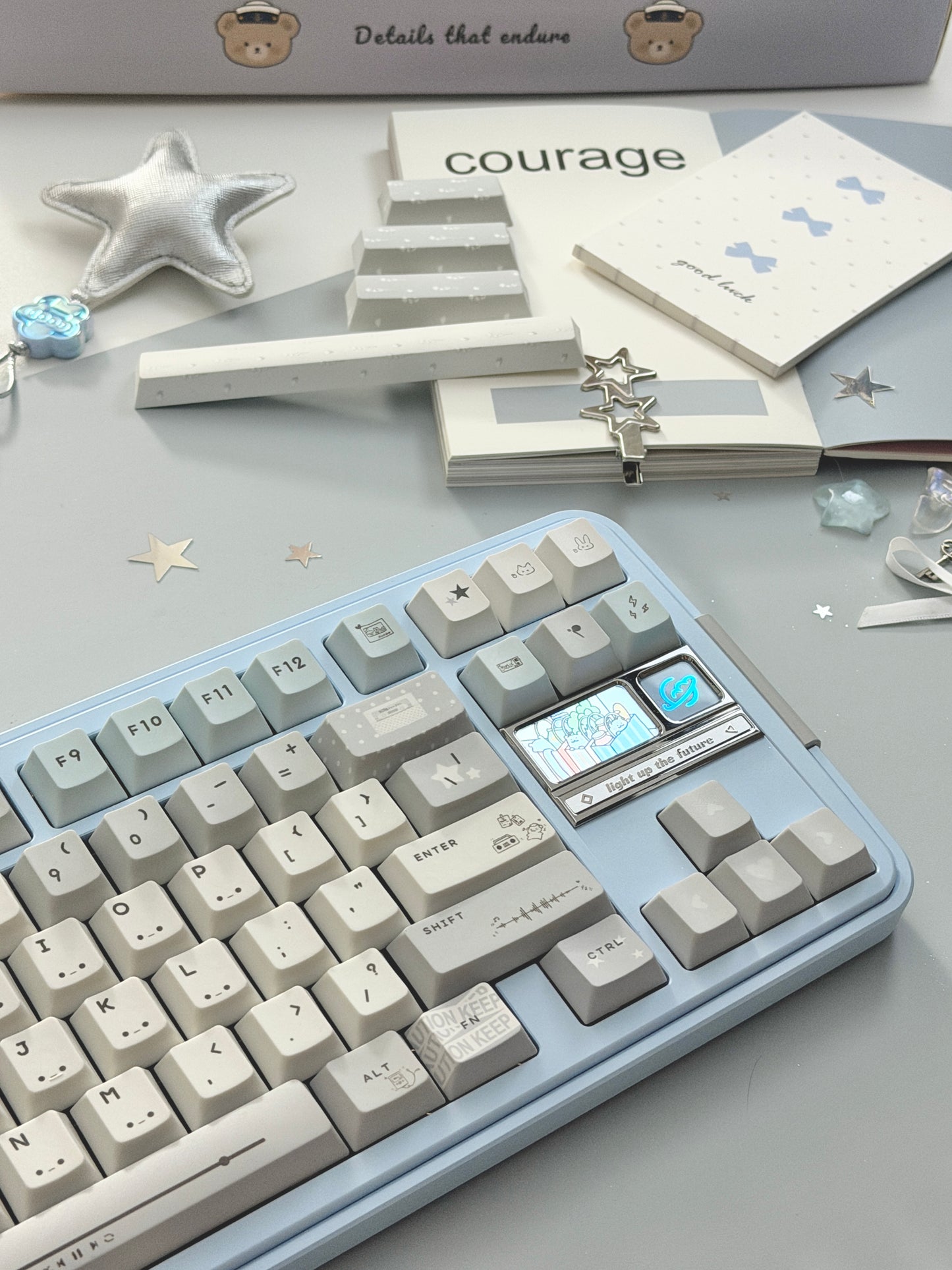 ONLY 1 Instock Prebuilt Aluminum Custom Mechanical Keyboard Bread80 Wireless Pale Blue Set