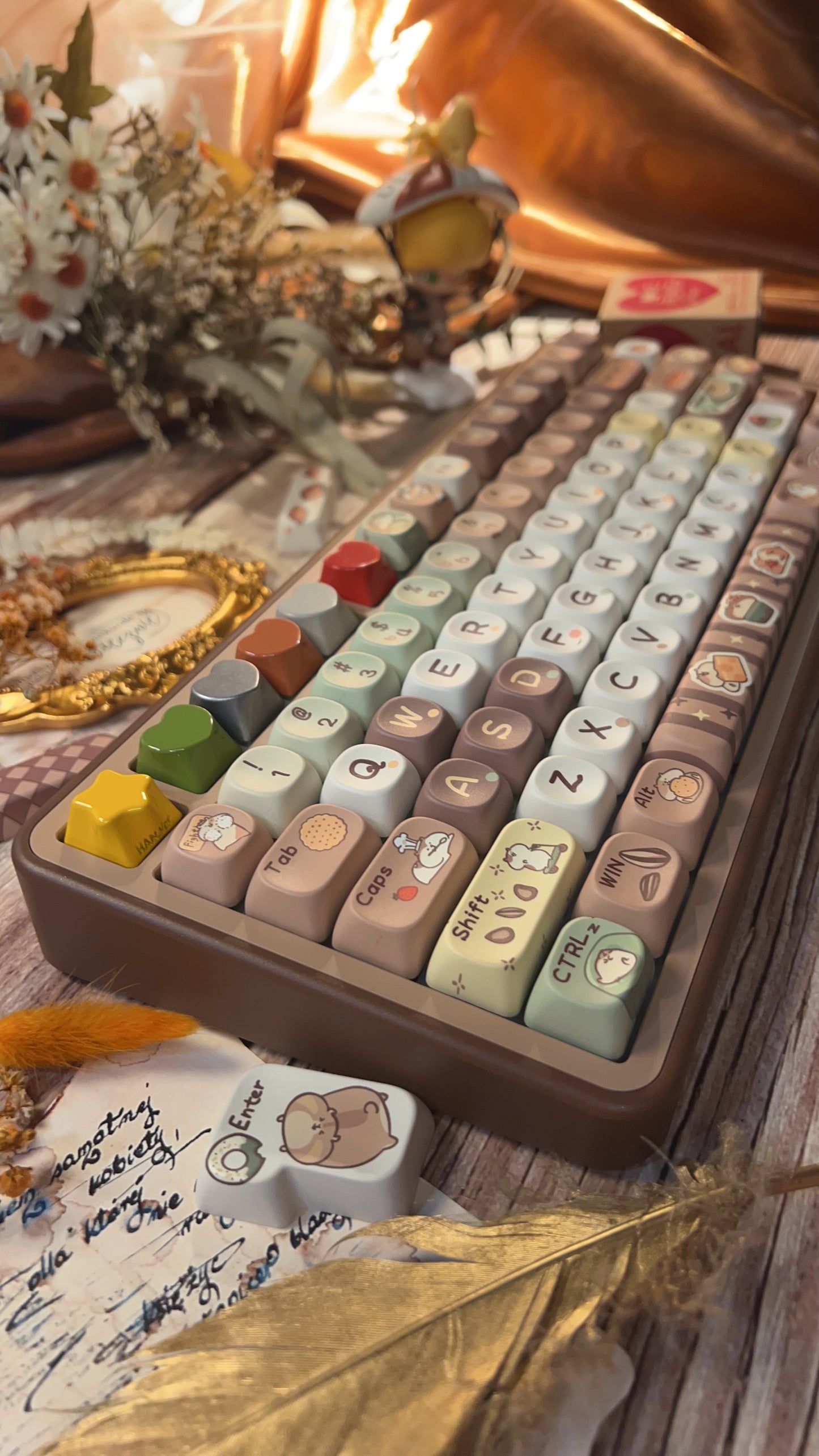 083 Humsters' Afternoon Tea Time Coffee Green Color Cute Keycaps MOA profile 130 keys