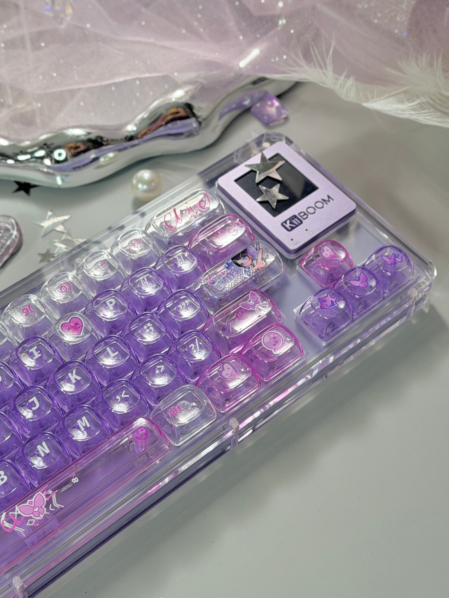 Unboxing Sample For Sale ONLY 1 Instock KiiBOOM Phantom 64 Crystal Acrylic Keyboard + custom Keycaps