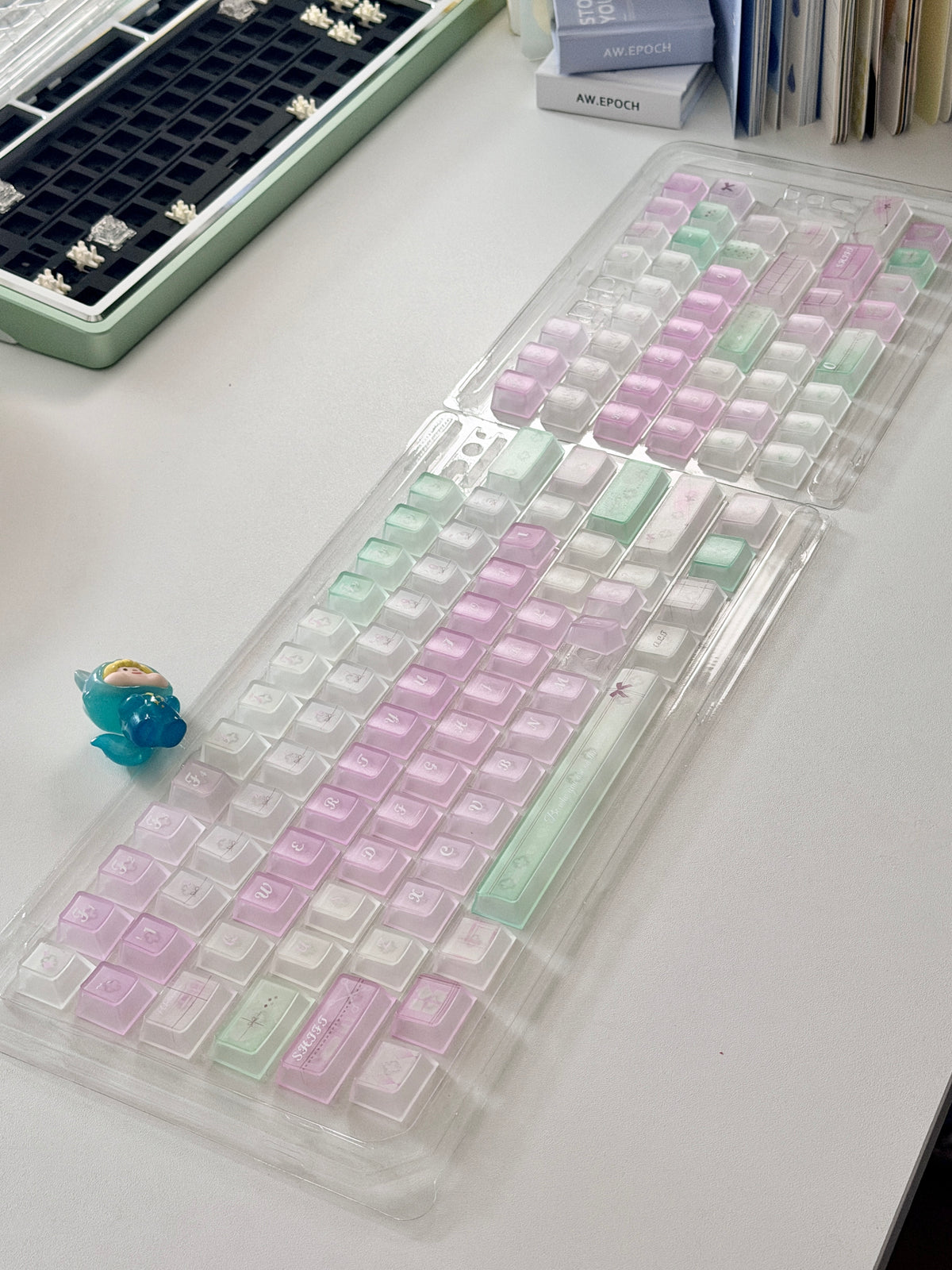 #0318 Lavender Mint Garden Transparent Keycaps Set | Pastel Purple & Sage Green Cute Floral Mechanical Keyboard Keycaps