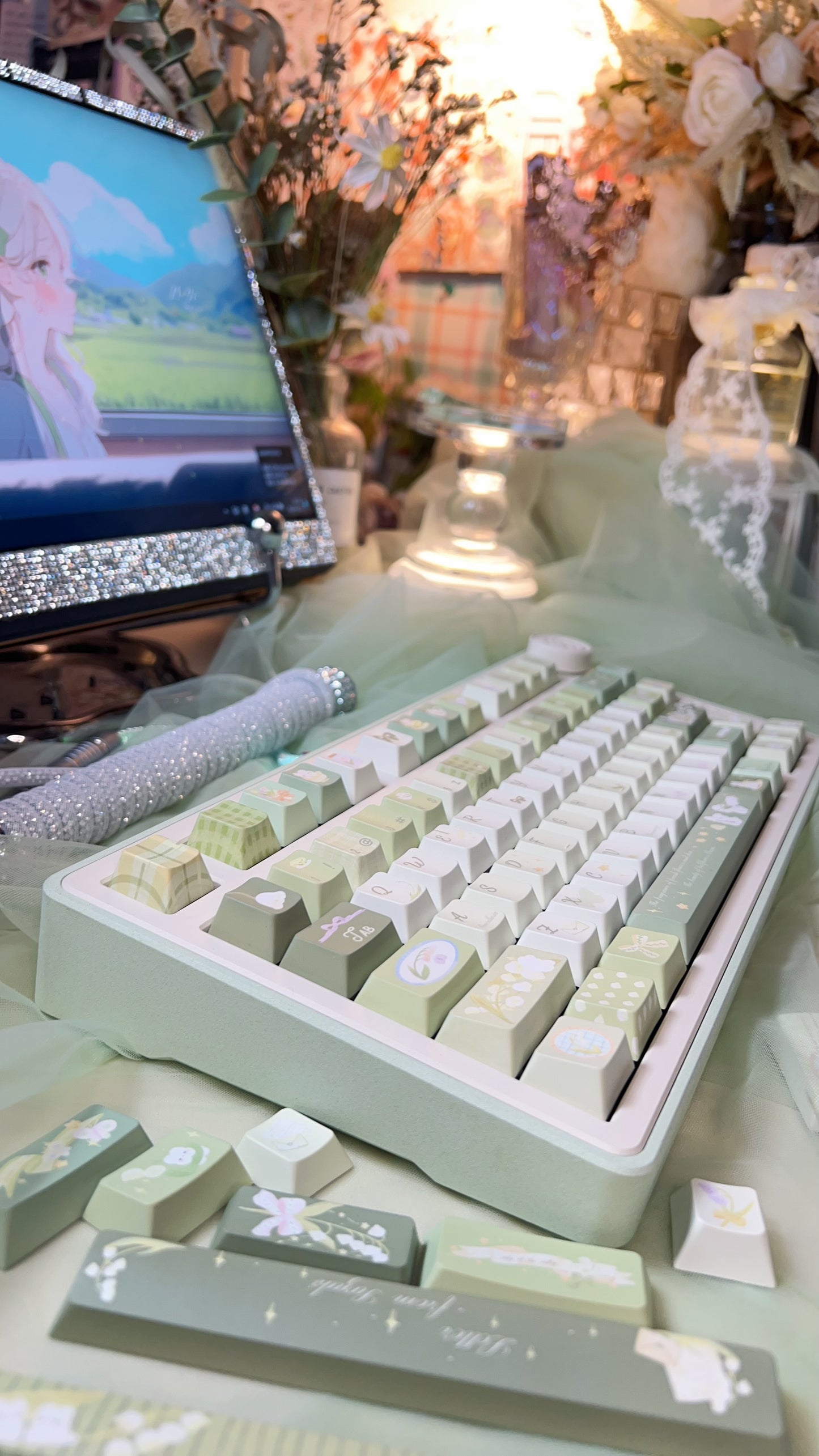 PREORDER Prebuild Tn75 Pastel Green Beige Aluminum Customized Mechanical Keyboard