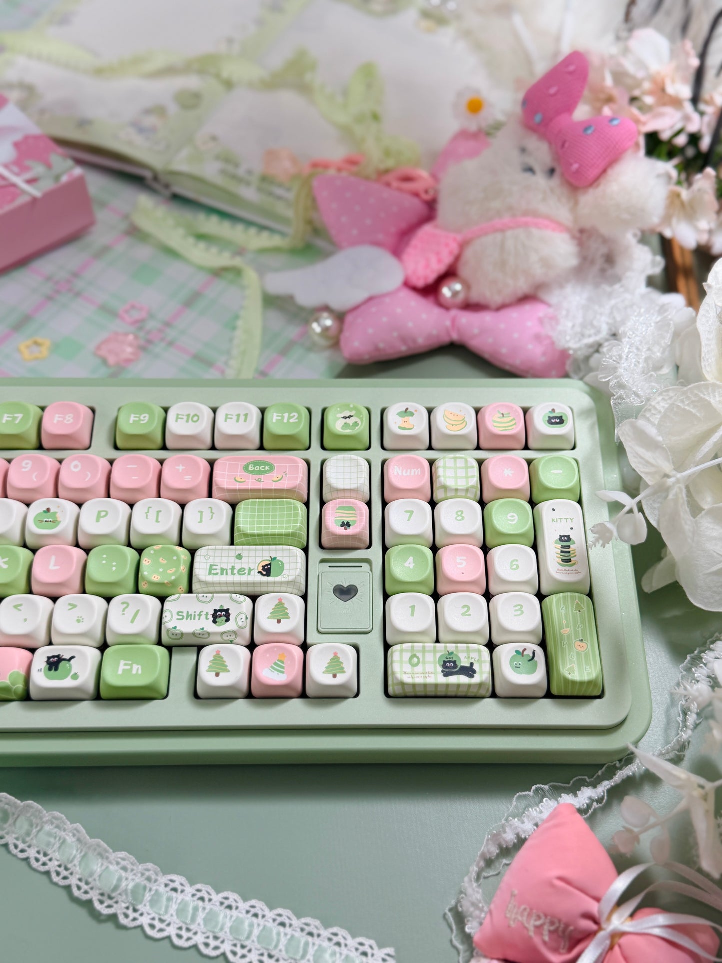 ONLY 1 Instock Prebuilt Aluminum Customized Mechanical Keyboard Rich98 Green Pink Set
