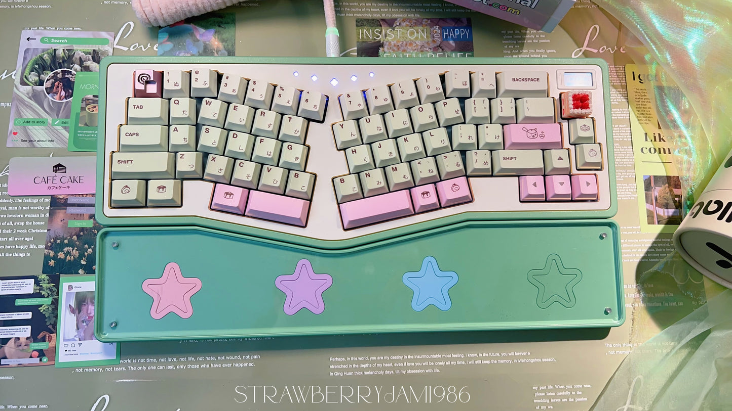 【Only 1 In-stock】Prebuilt StarAlice Ergonomic Green Pink Aluminum Customized Mechanical Keyboard with Wrist rest