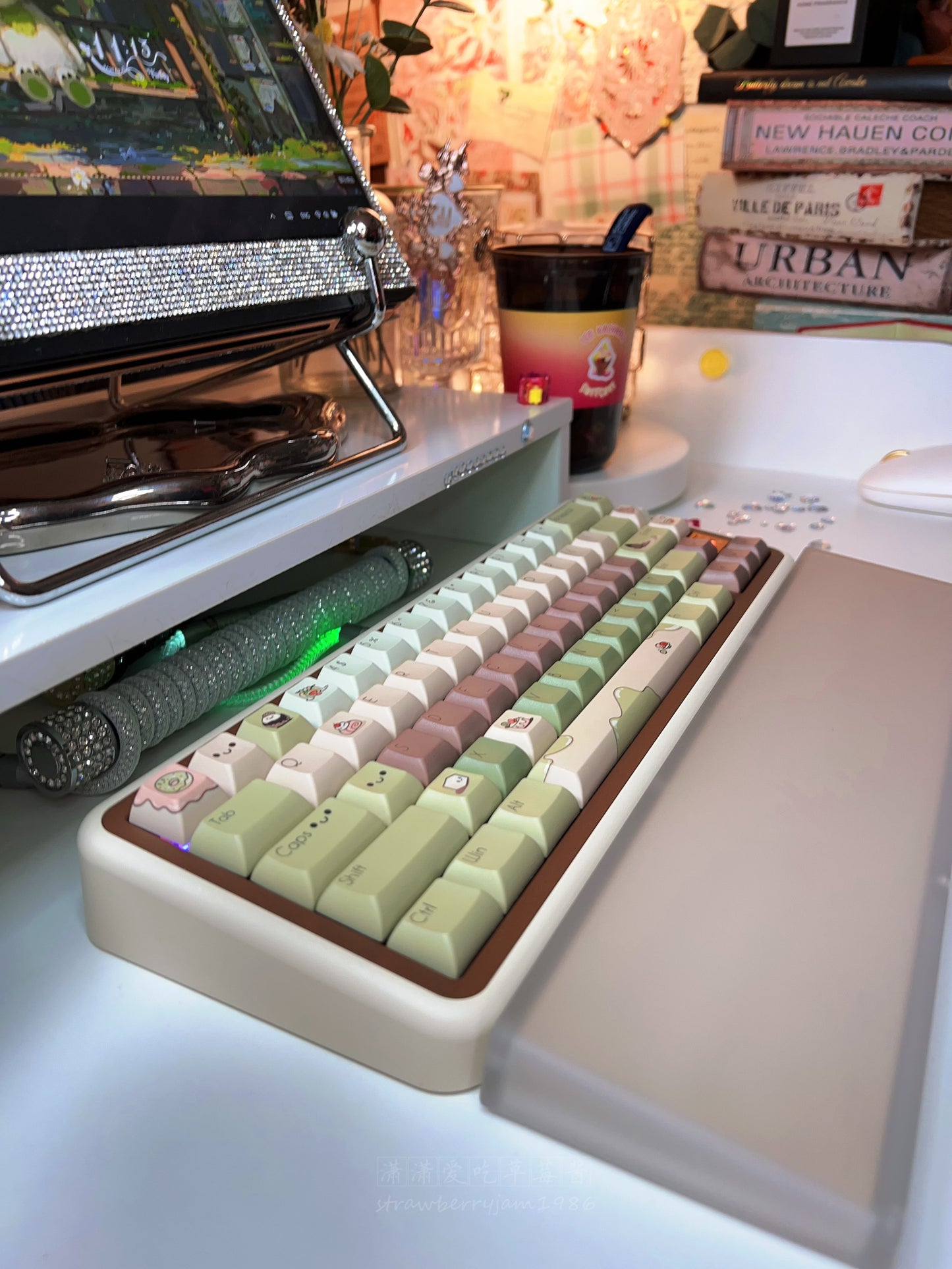 strawberryjam1986 Matcha Red Bean Mochi Original Green Five-sided Sublimation PBT Customized Keycaps