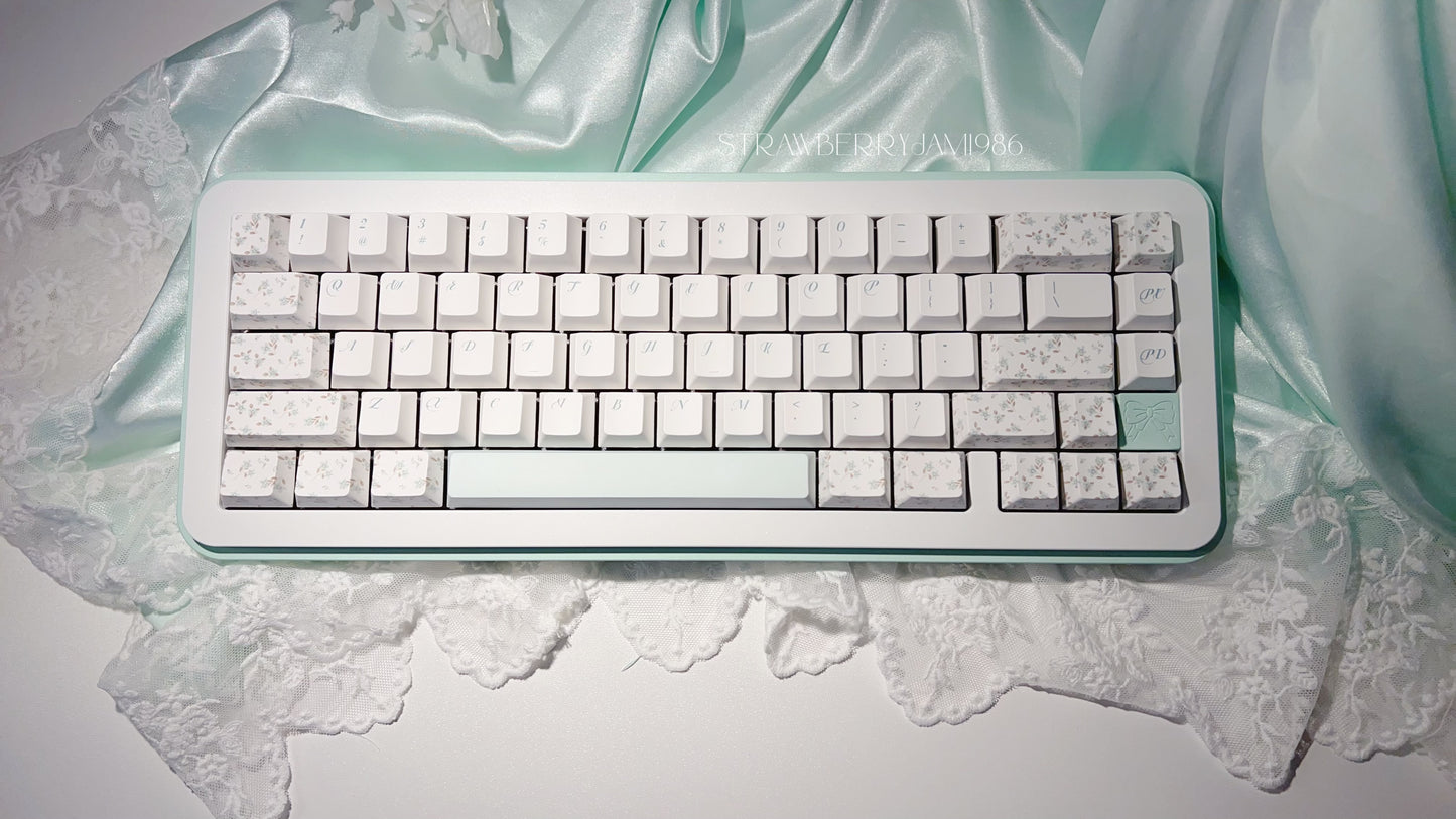 【Only 1 In-stock】 Prebuilt Bow65 Mint Green Floral Aluminum Customized Mechanical Keyboard