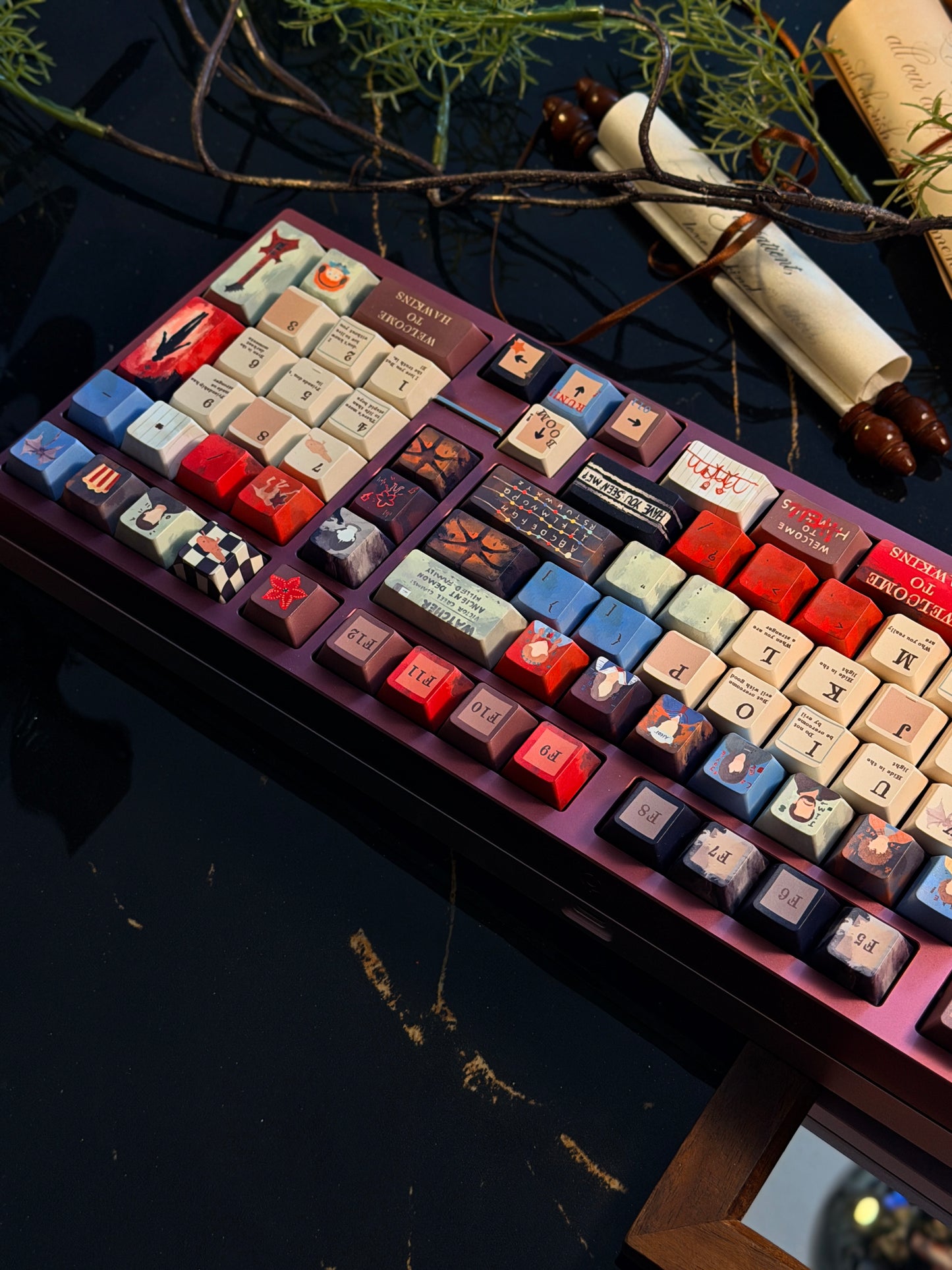ONLY 1 Instock Prebuilt Neo98 Anodized Dusty Rose Mechanical Custom Keyboard + stranger things Keycaps