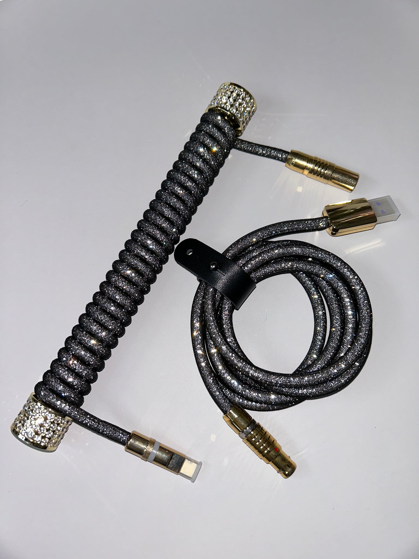 strawberryjam1986 diamond silver/gold coiled mechanical keyboard cable set