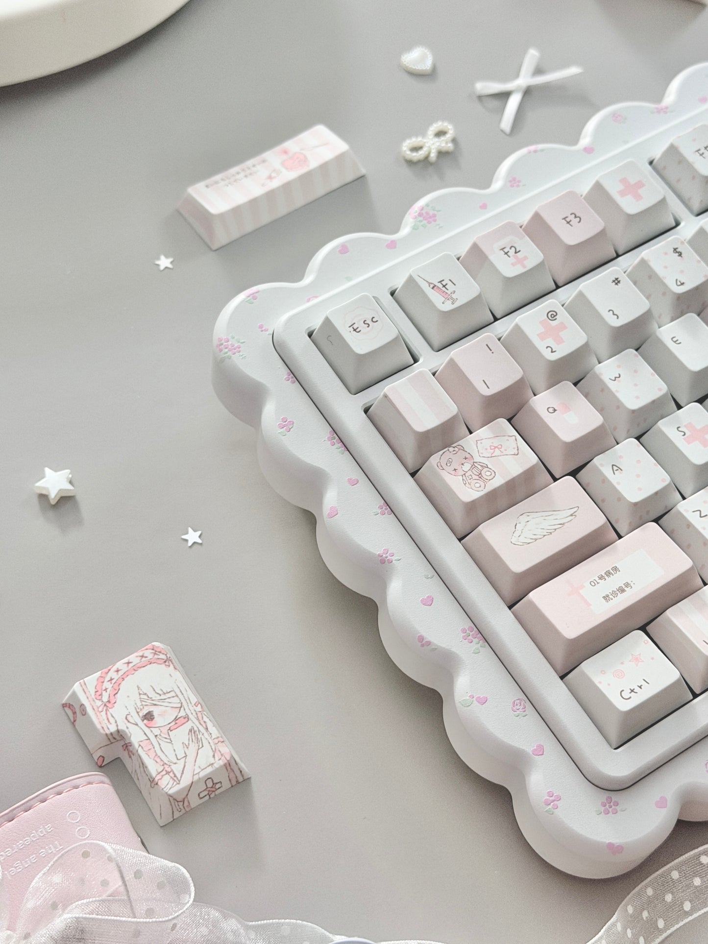 ONLY 1 Instock Prebuilt Aluminum Customized Mechanical Keyboard Cookies75 White Floral Set