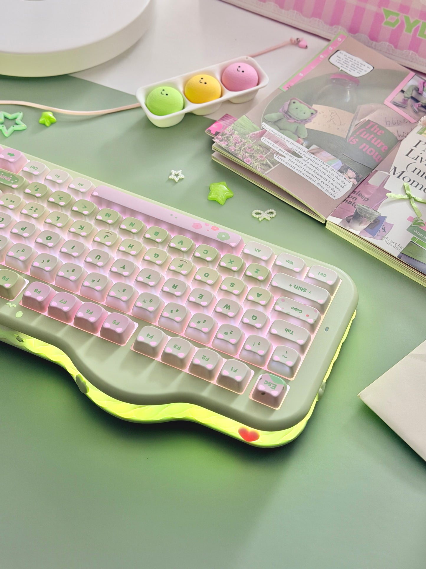 Unboxing Clearance ONLY 1 YUNZII C98 MAO Cake Kitten Wireless Mechanical Keyboard （preorder Green）