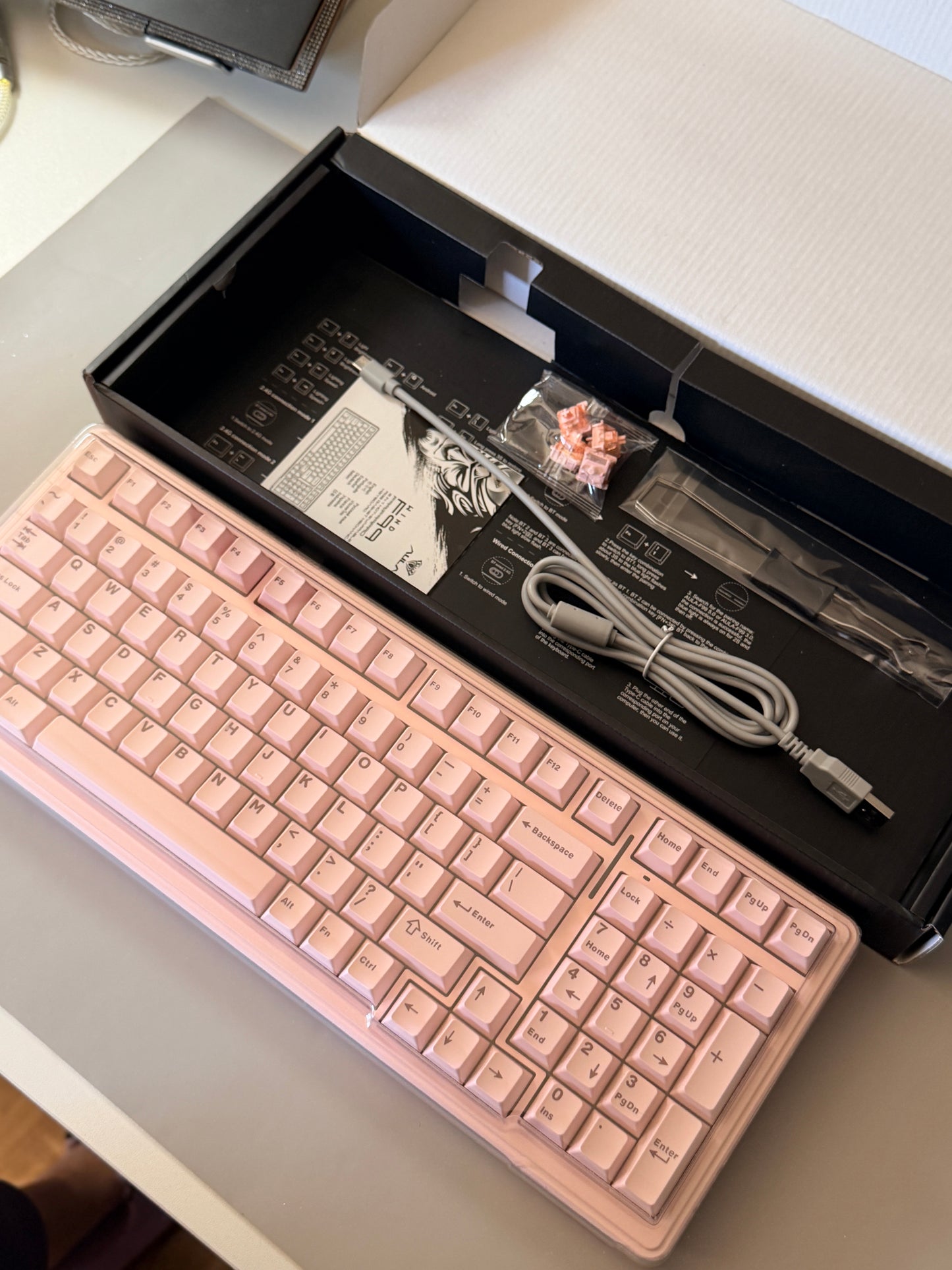 Unboxing Clearance ONLY 1 Instock Light Pink AULA F99 Wireless Mechanical Silent Keyboard with Numpad RGB Backlit