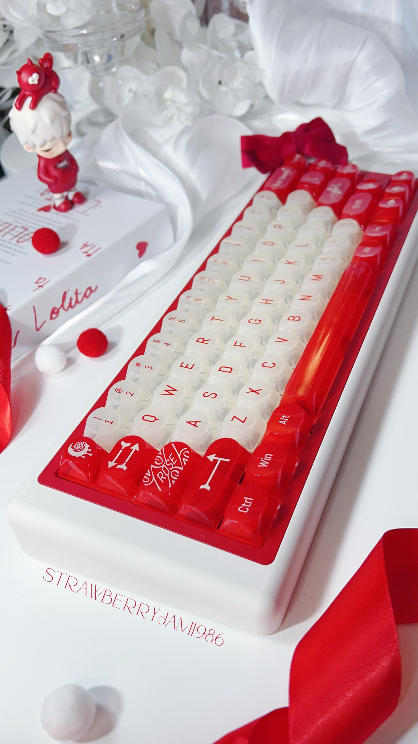 【Only 1 In-stock】Prebuilt Meow65 White Red Aluminum Customized Mechanical Keyboard