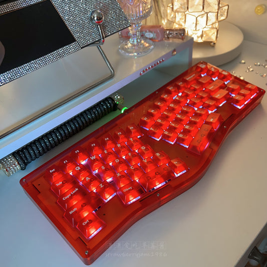 「Fully Assembled」Red Crystal Acrylic Customized Mechanical Ergonomic Keyboard