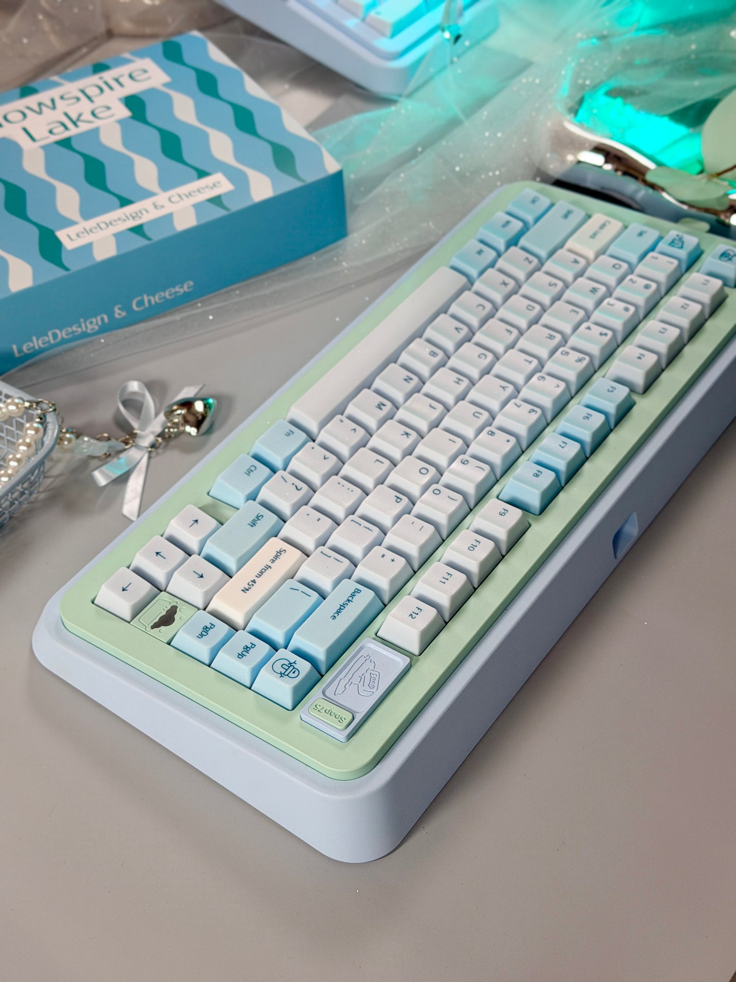 ONLY 1 Instock Prebuilt Aluminum Customized Mechanical Keyboard Blue Green Soap75 ➕ Pad