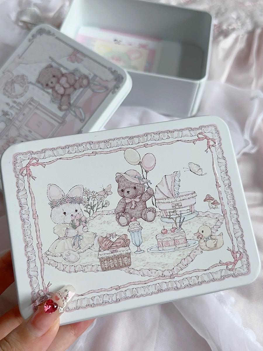 Cute little iron box ʚෆɞ(˘ᵋॢ ˘♡)˚, girl's dream rabbit bear three-inch photo desktop ornament storage box