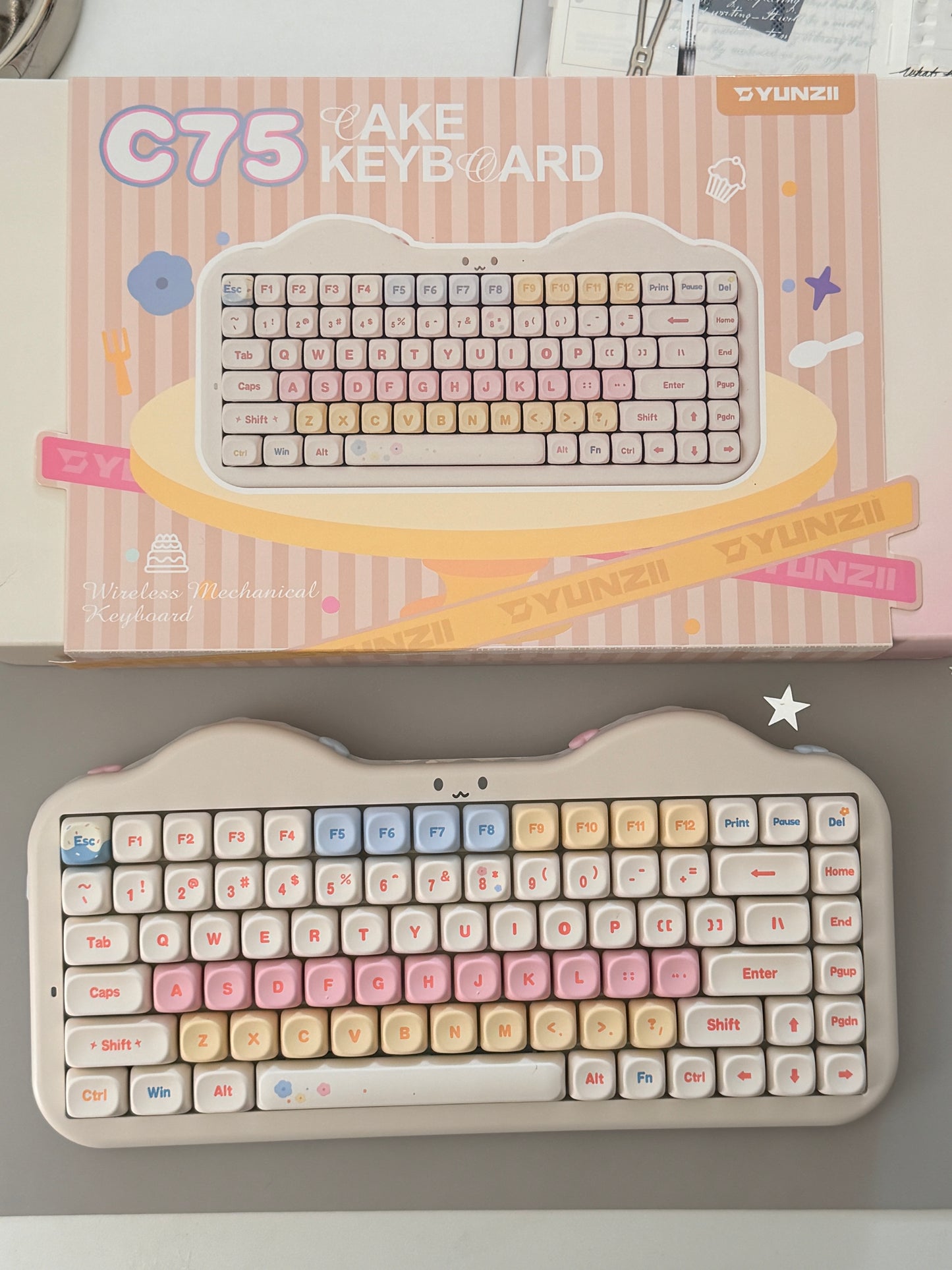Unboxing Clearance ONLY 1 Instock YUNZII C75 Cake Meow Wireless Mechanical Keyboard ➕ XVX Lumicat MAO Keycap Set