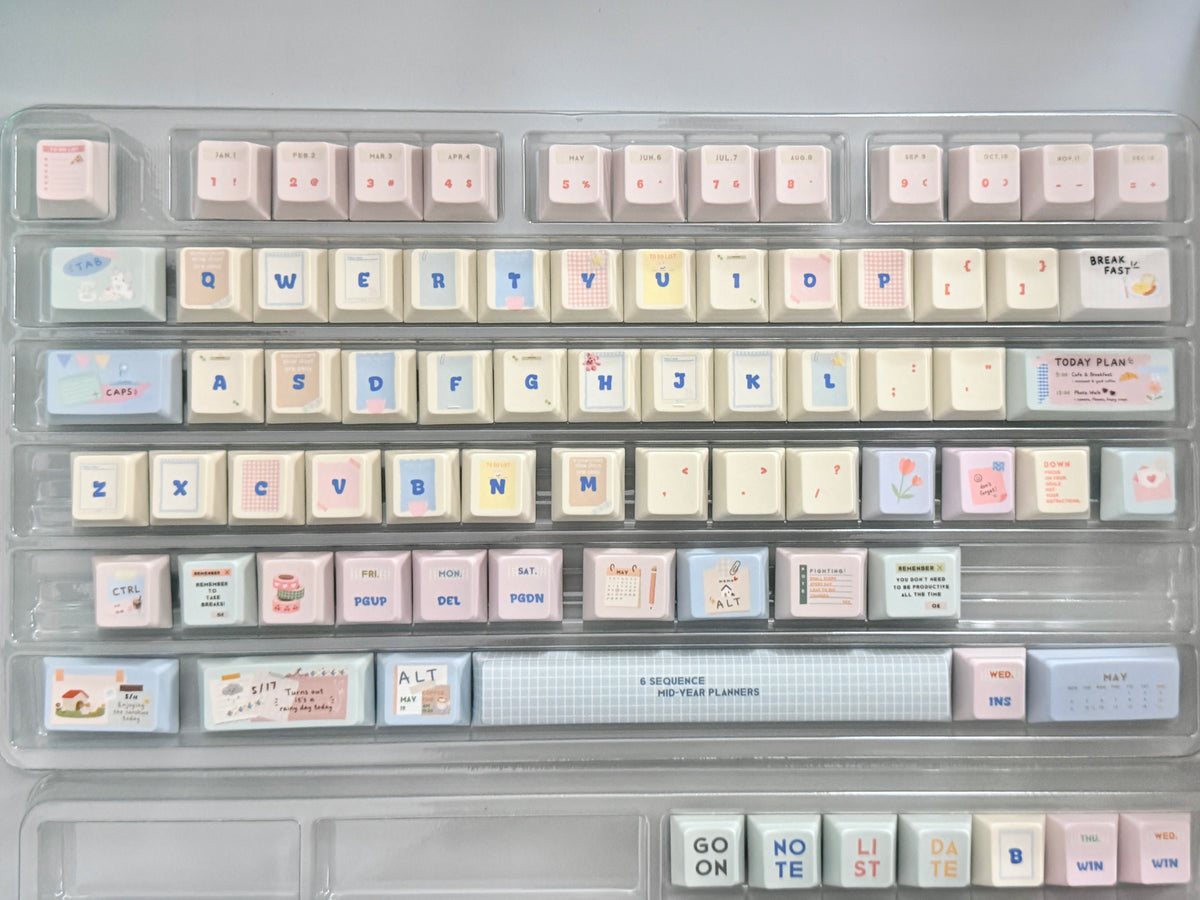 #0309 Love Journal Pastel Blue Creamy Aesthetic Keycaps Set | Cute Diary Theme Mechanical Keyboard Keycaps | Kawaii Office & Study Desk