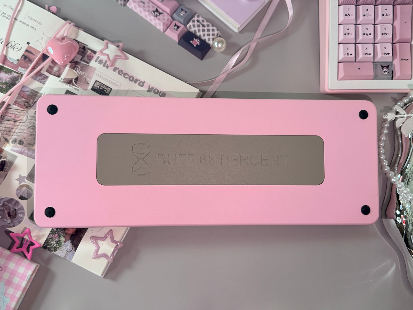 ONLY 1 INSTOCK Prebuilt Aluminum Customized Mechanical Keyboard Rose65 Grey Pink Set With Bow Pad