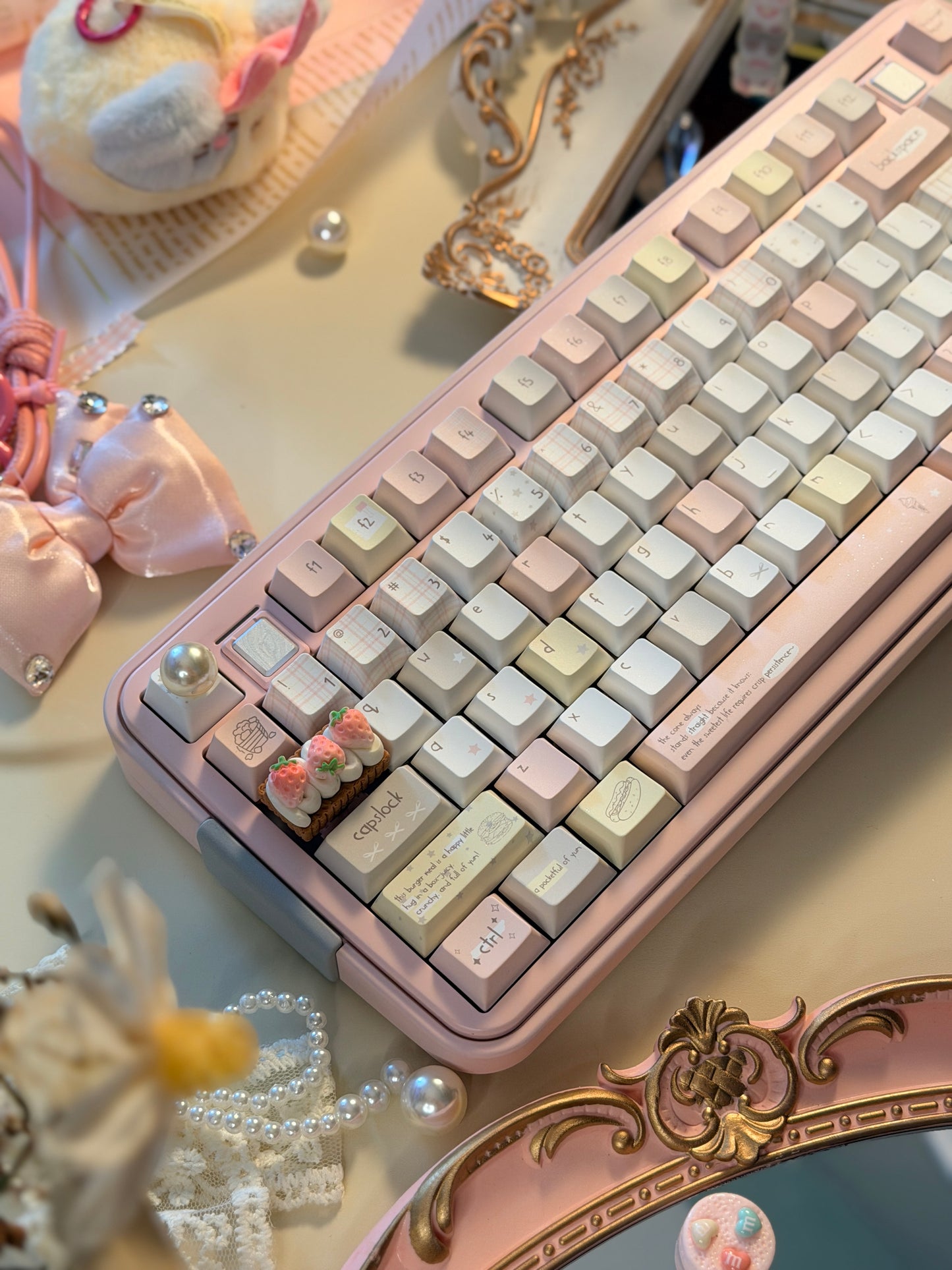 ONLY 1 Instock Prebuilt Aluminum Customized Mechanical Keyboard Bread75 Pale Pink Set