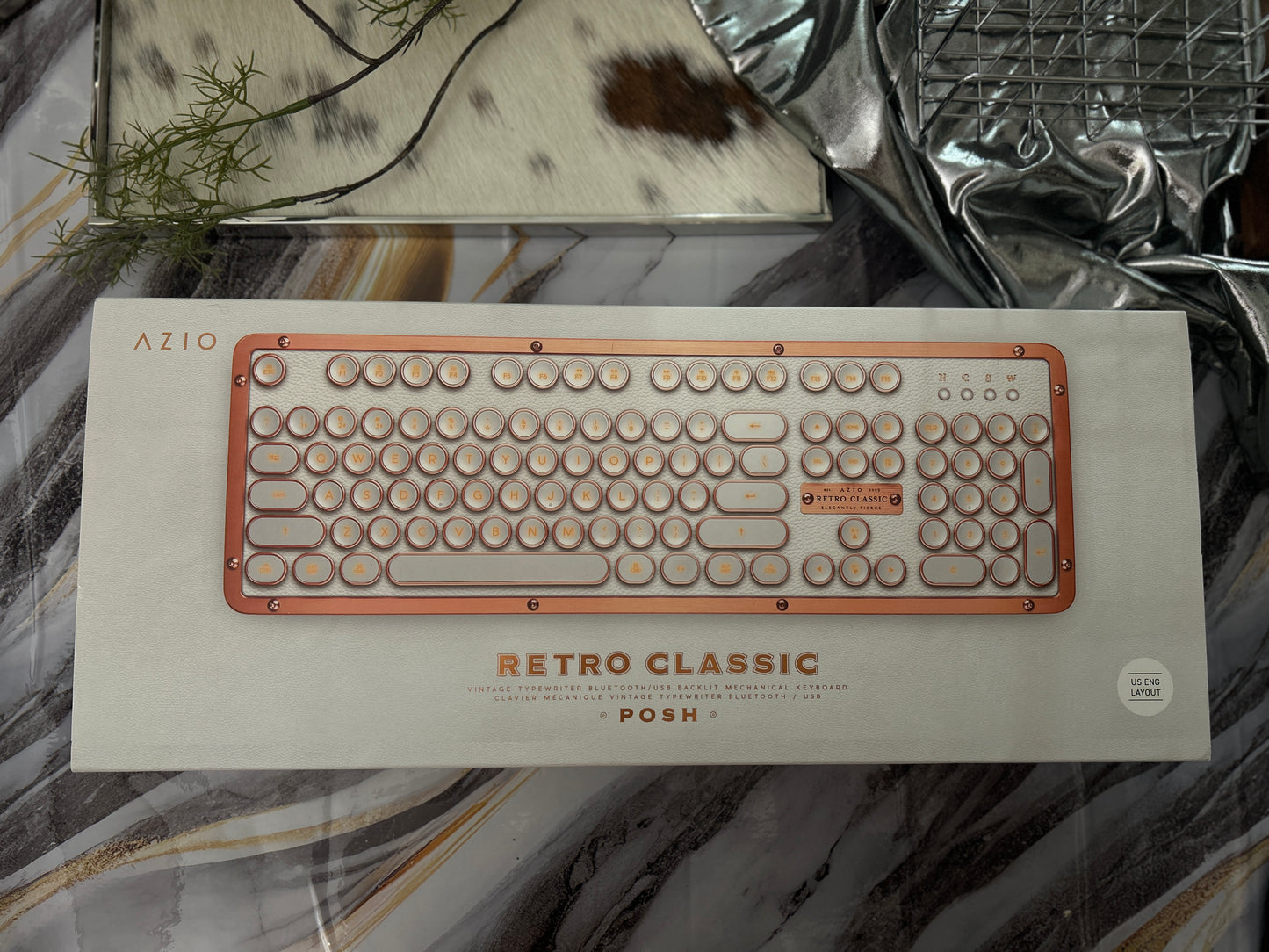 Unboxing For SALEs Azio Retro Classic USB (Posh) - USB Wired Leather Vintage Backlit Mechanical Keyboard for PC/Mac (MK-RETRO-L-02-US)